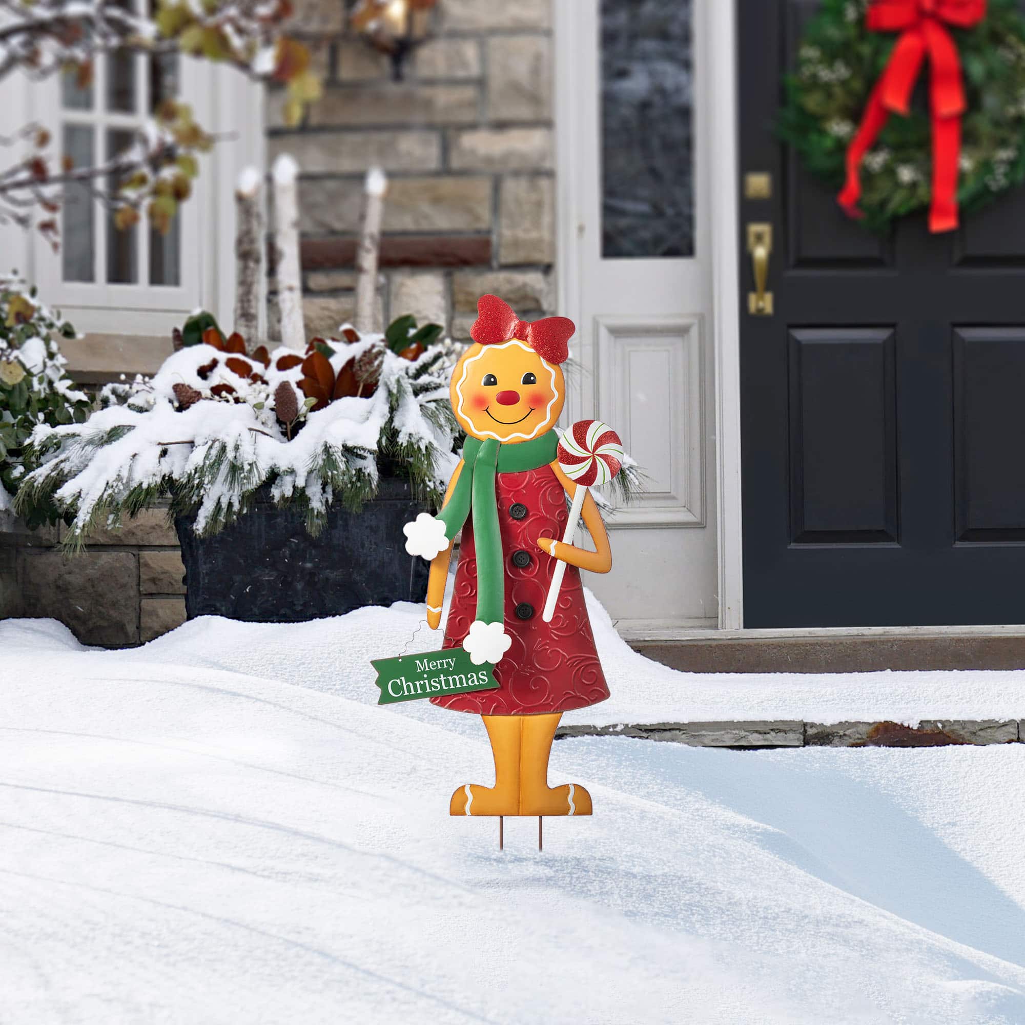 Glitzhome&#xAE; 36&#x22; Metal Christmas Gingerbread Man Yard Stake