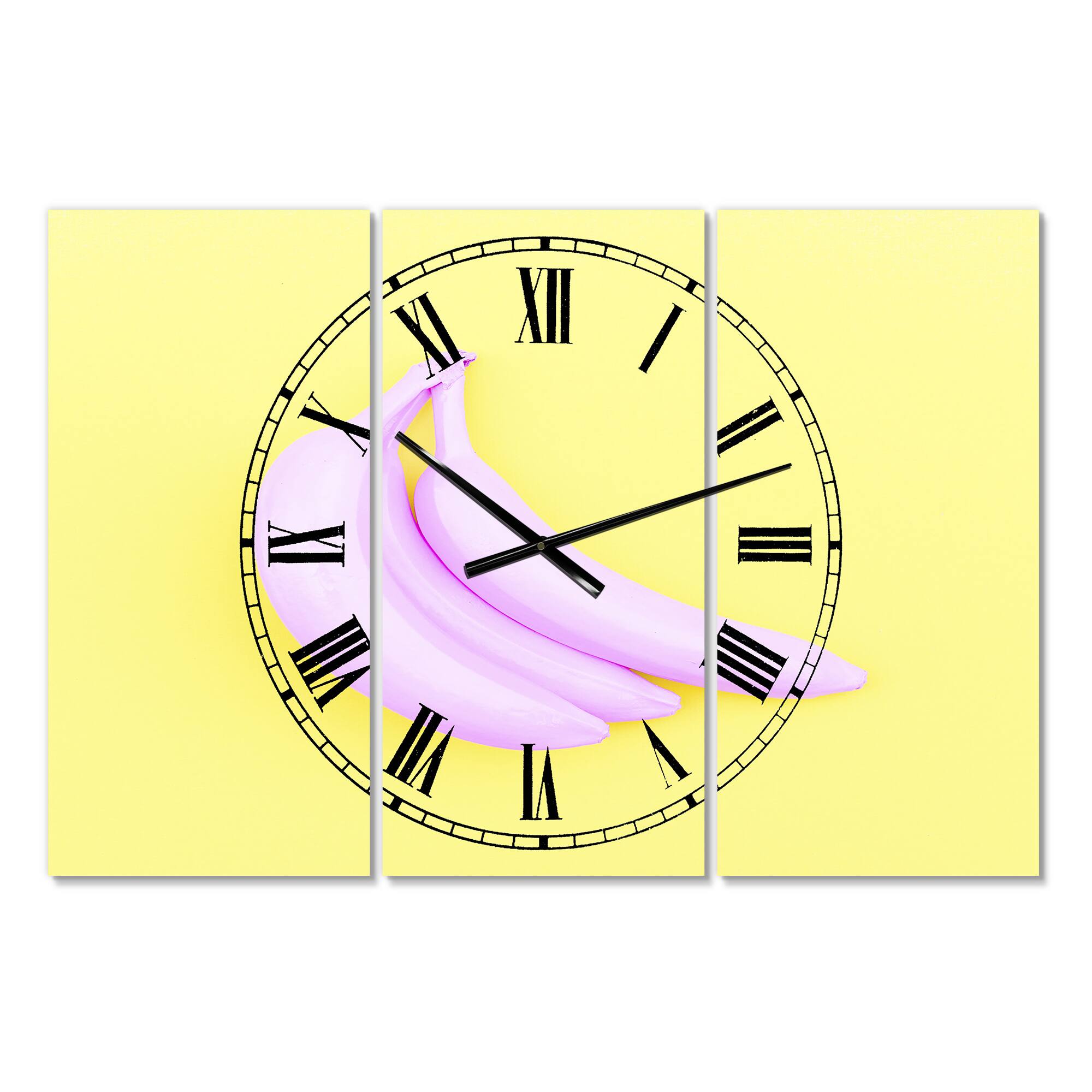 Designart 'Pink Banana Oversized Modern Multipanel Wall Clock