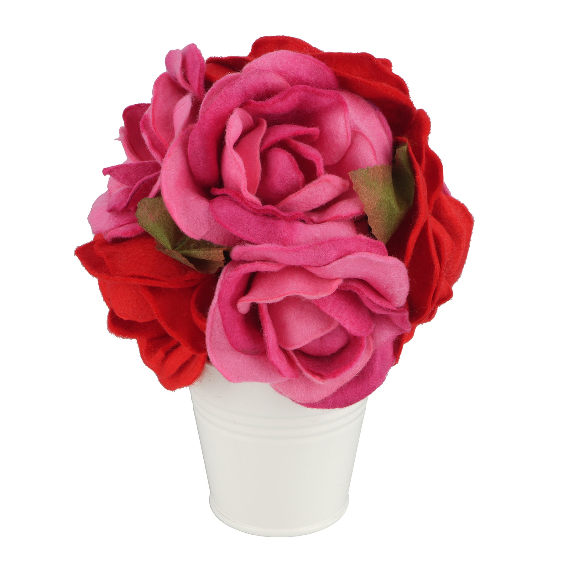 6.5&#x22; Red &#x26; Pink Felt Rose Tabletop Topiary in White Bucket by Celebrate It&#xAE;