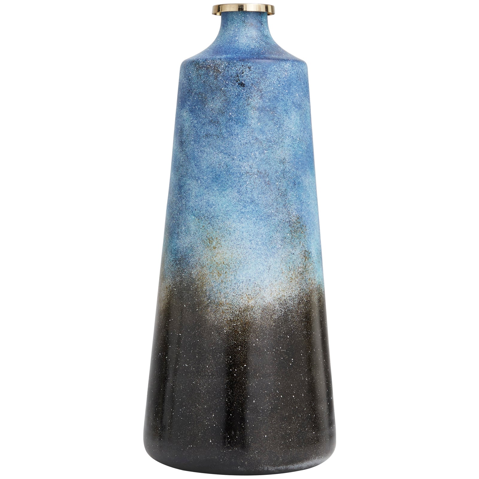 20" Blue Glass Galaxy Inspired Abstract Vase with Gold Top