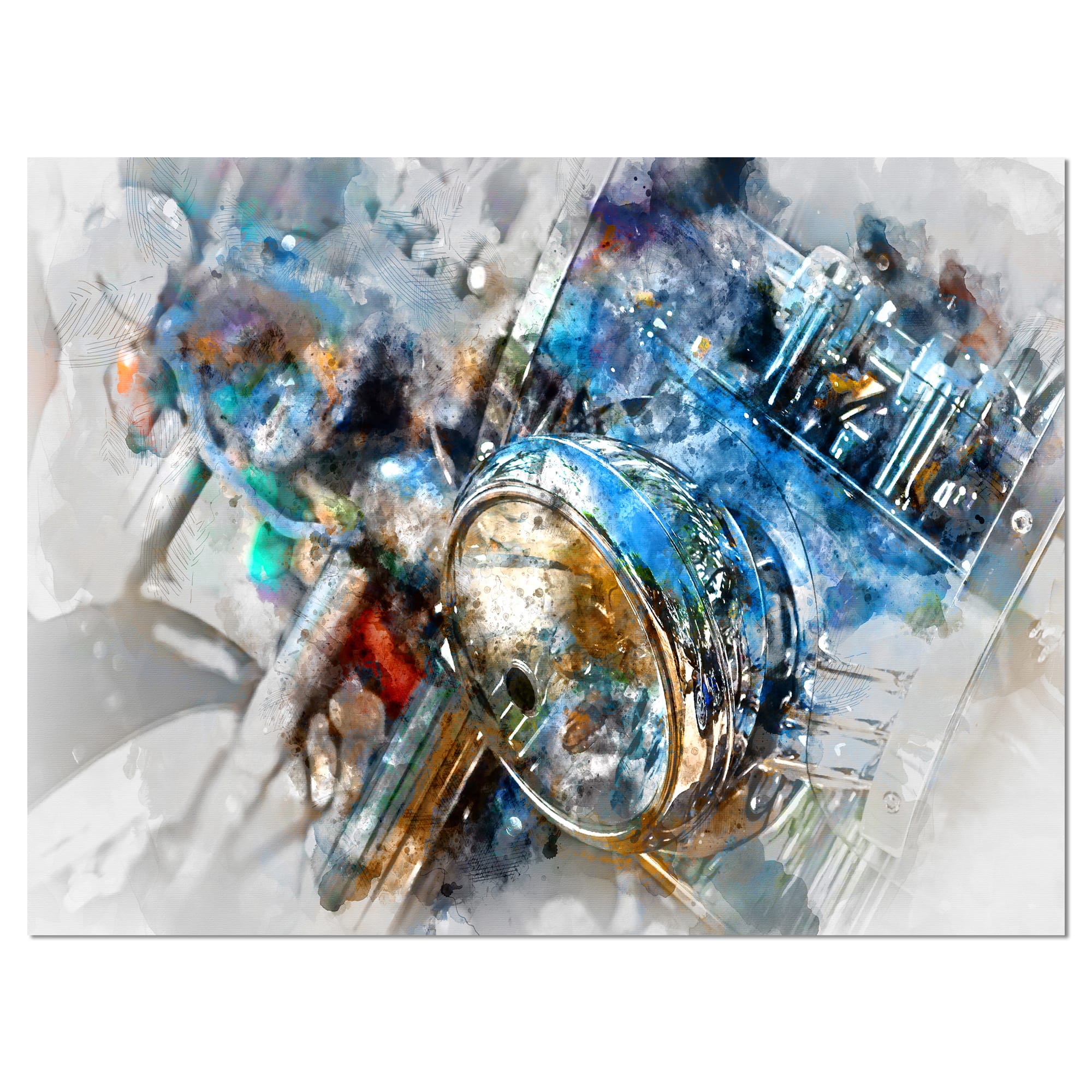 Designart - Motorcycle Headlight Watercolor - Contemporary Canvas Art Print