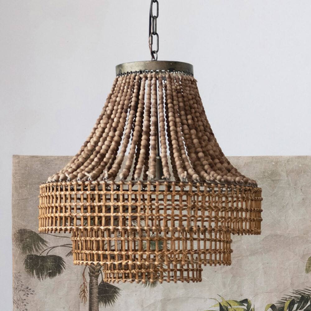 Hello Honey&#xAE; 23.5&#x22; Metal, Rattan and Wood Bead Chandelier