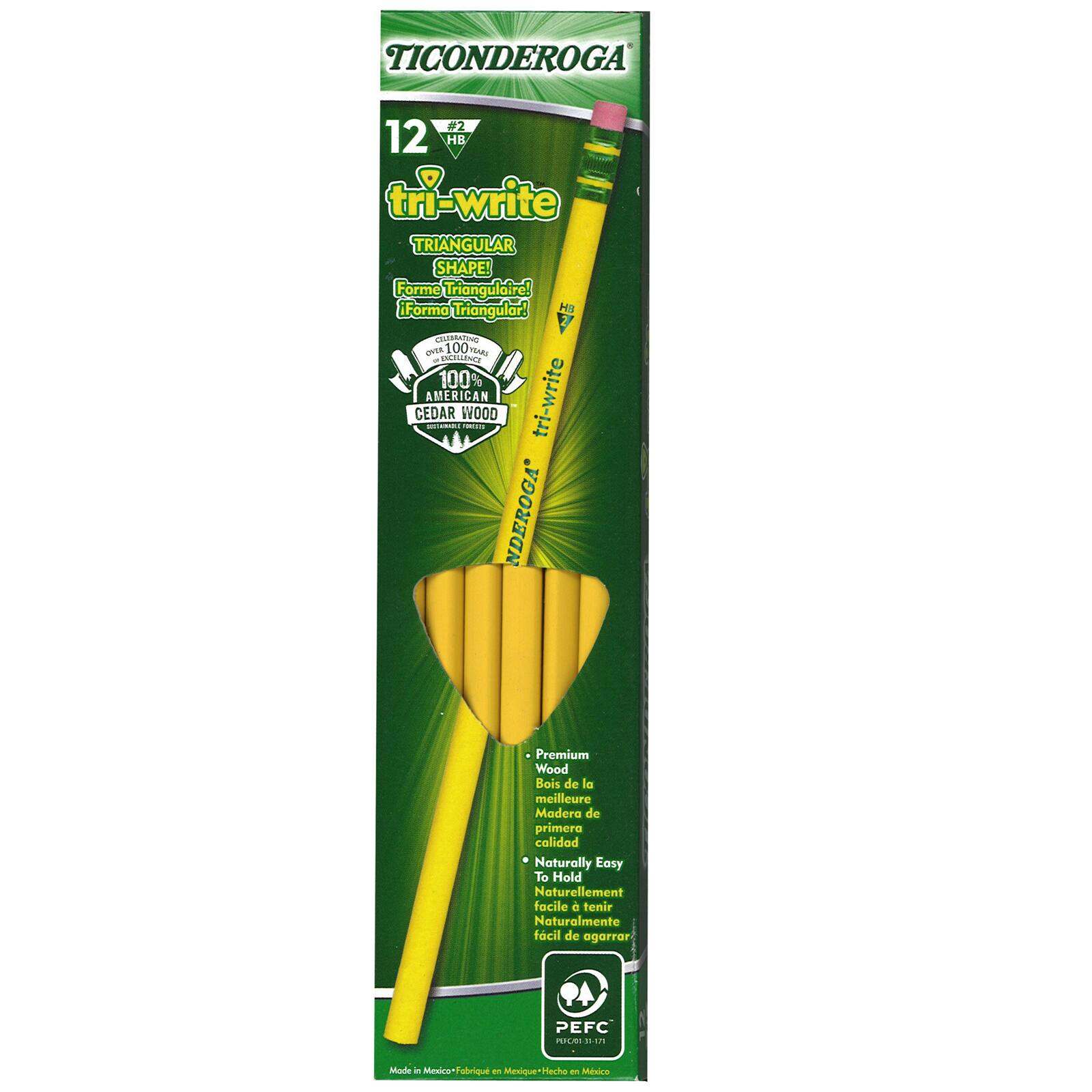Ticonderoga® Tri-Write™ Pencils with Eraser, 6 Packs of 12