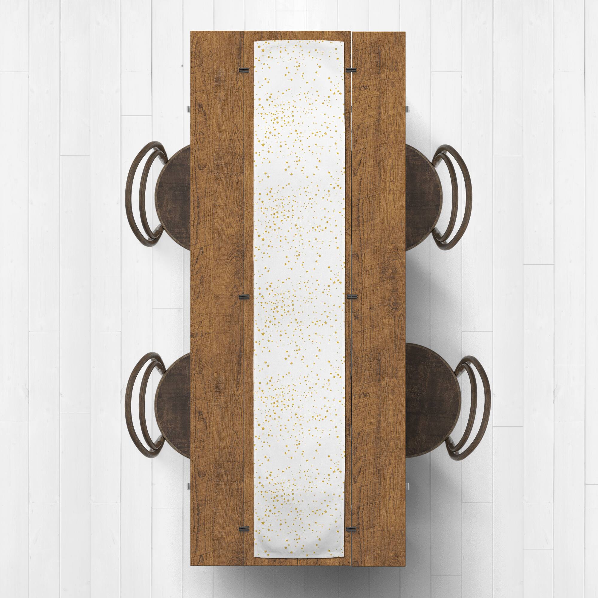 90&#x22; White &#x26; Gold Stars Table Runner
