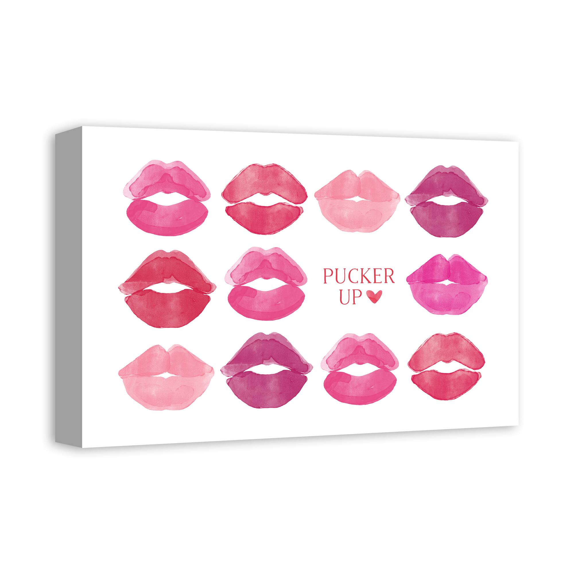 Pucker Up Watercolor Lips 12" x 18" Canvas Wall Art