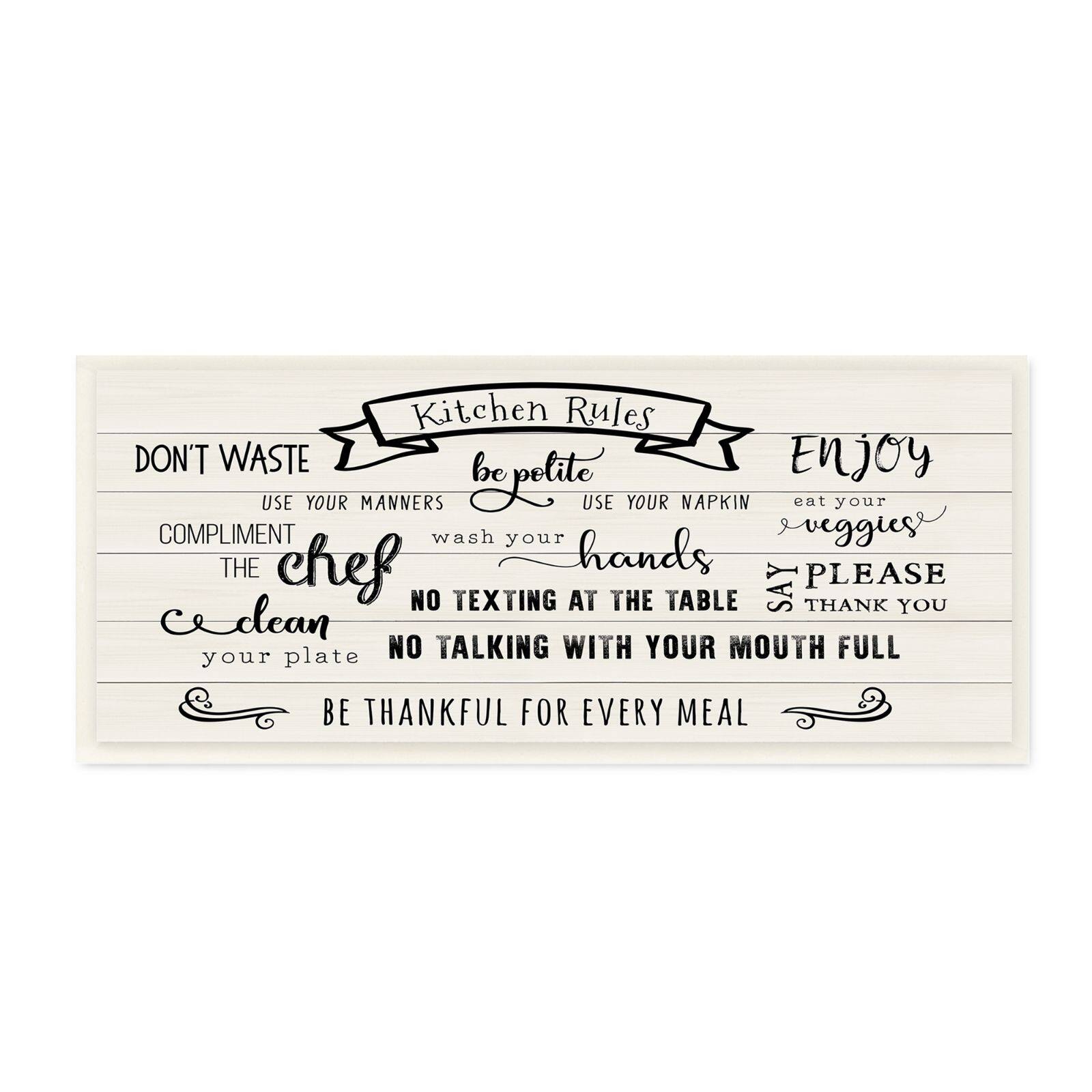 Stupell Industries Kitchen Rules List Family Happiness Motivational Phrases,7" x 17"