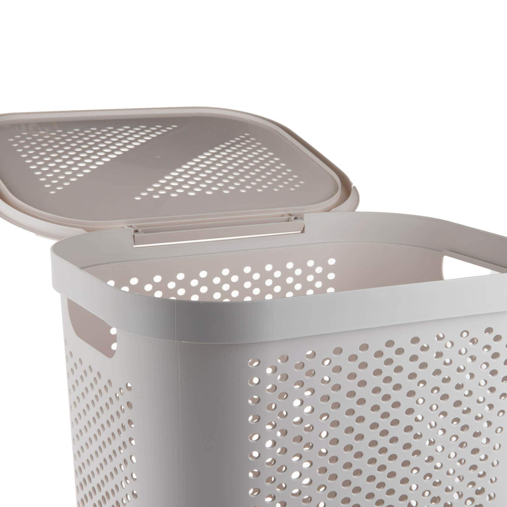 Mind Reader 60 Liter Perforated Plastic Laundry Hamper with Lid, White