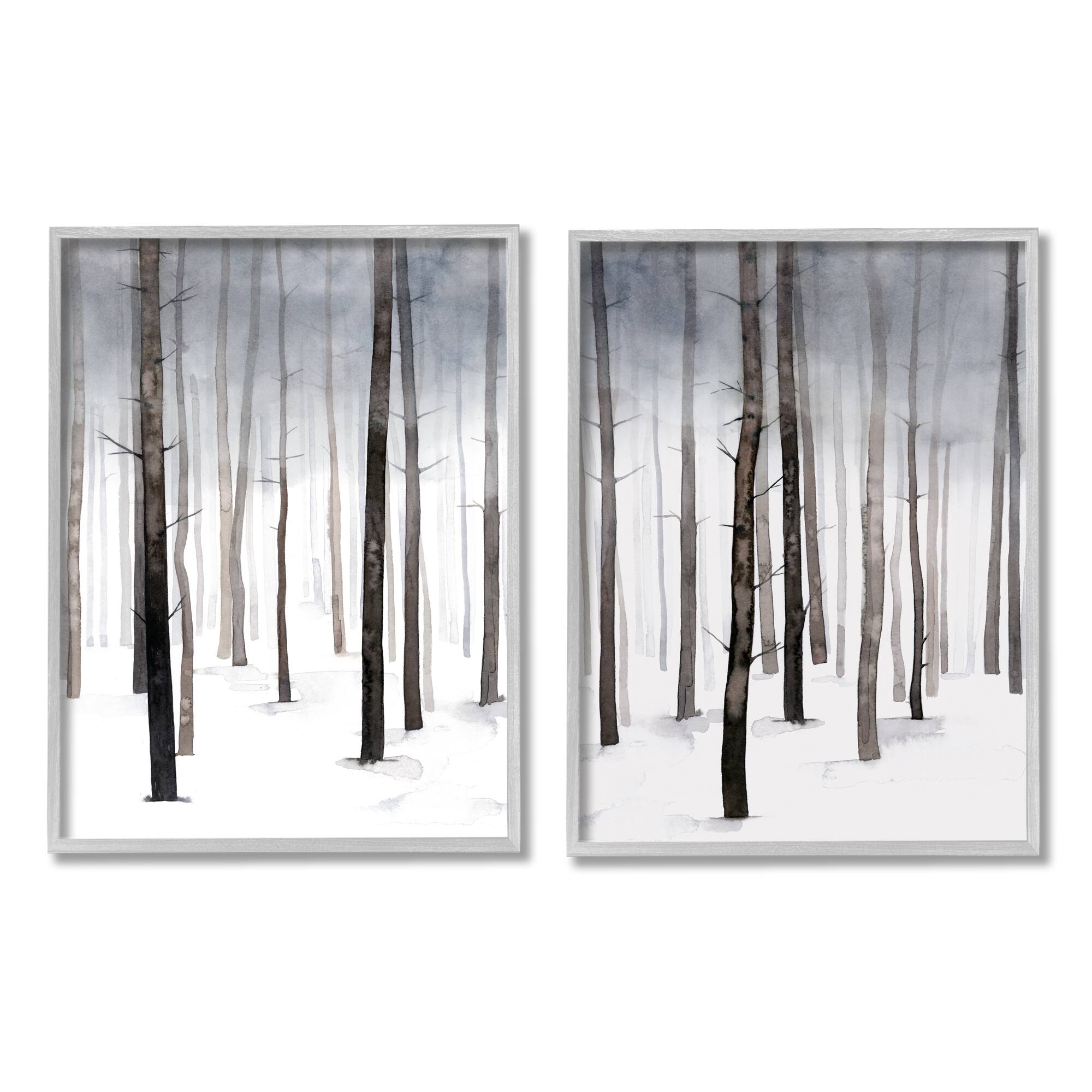 Stupell Industries Winter Snow Tree Forest Haze Eerie Cold in Gray Frame Wall Art