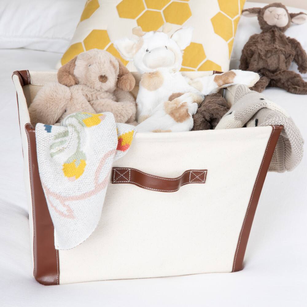 Household Essentials 16&#x22; Canvas Bin with Vegan Leather Trim
