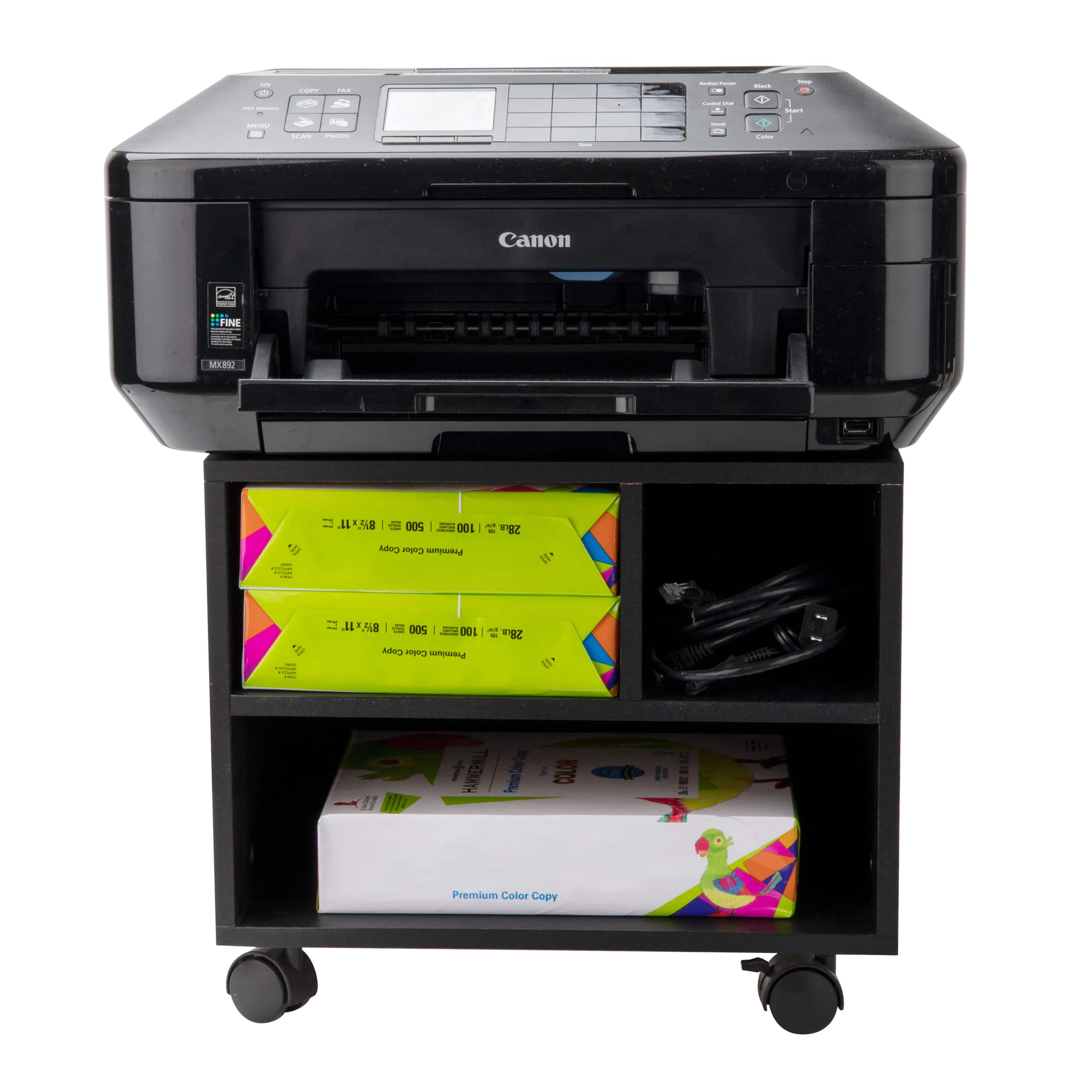 Mind Reader 15.7&#x22; Black Printer Cart with Rolling Supply Organization Shelves