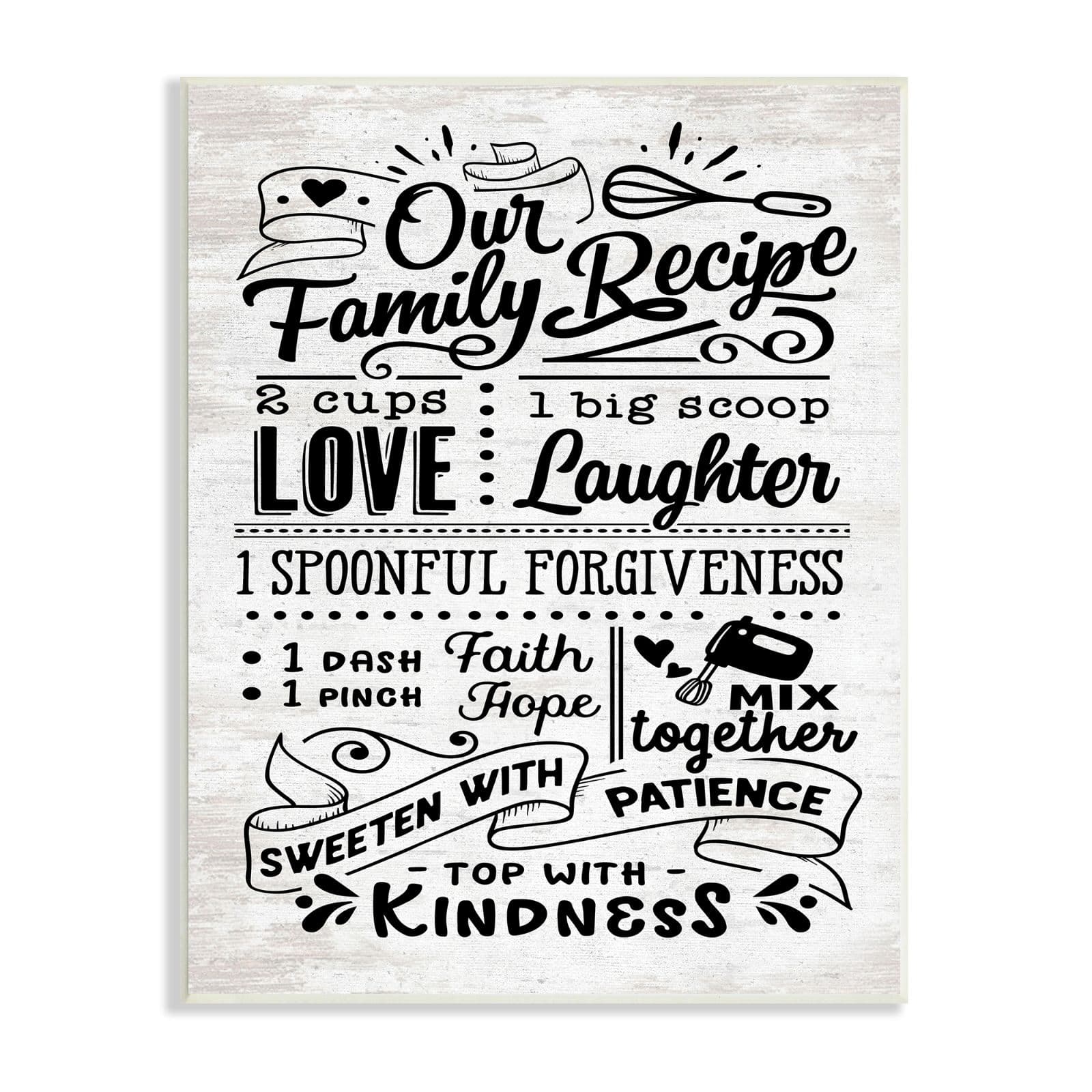 Stupell Industries Our Family Recipe Motivational Kitchen Phrases Life Ingredients Wall Plaque