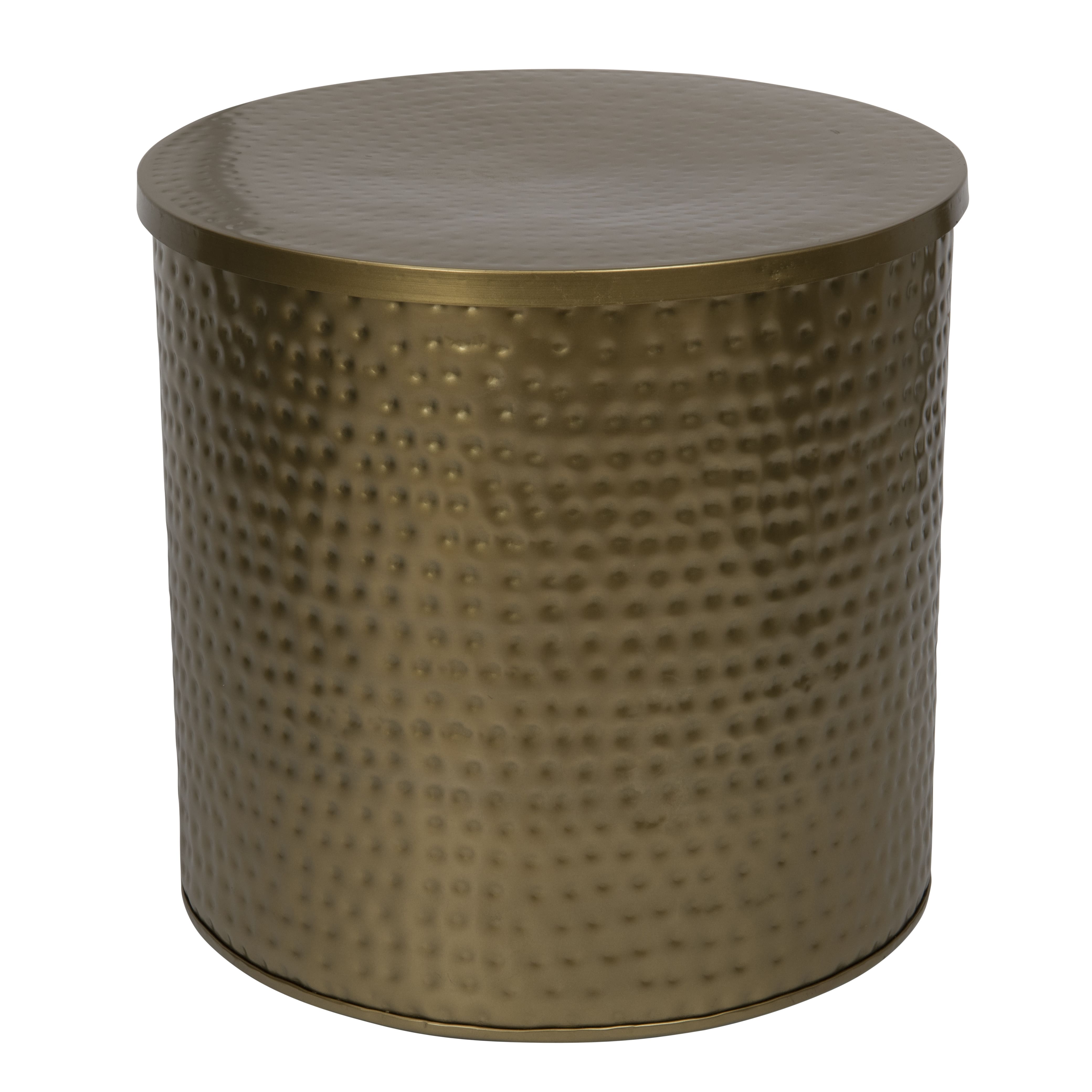 17&#x22; Gold Boho Hammered Metal Drum Table or Planter with Lid