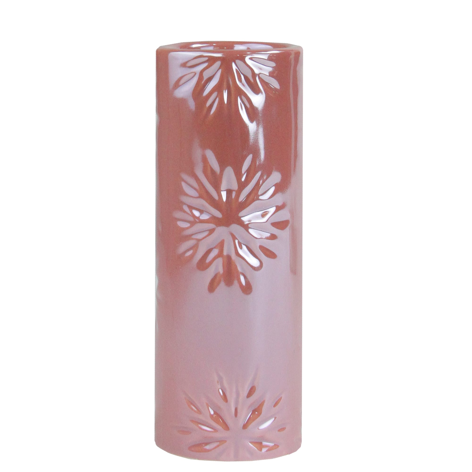 6.5&#x22; Pearly Pink Snowflake Christmas Candle Holder
