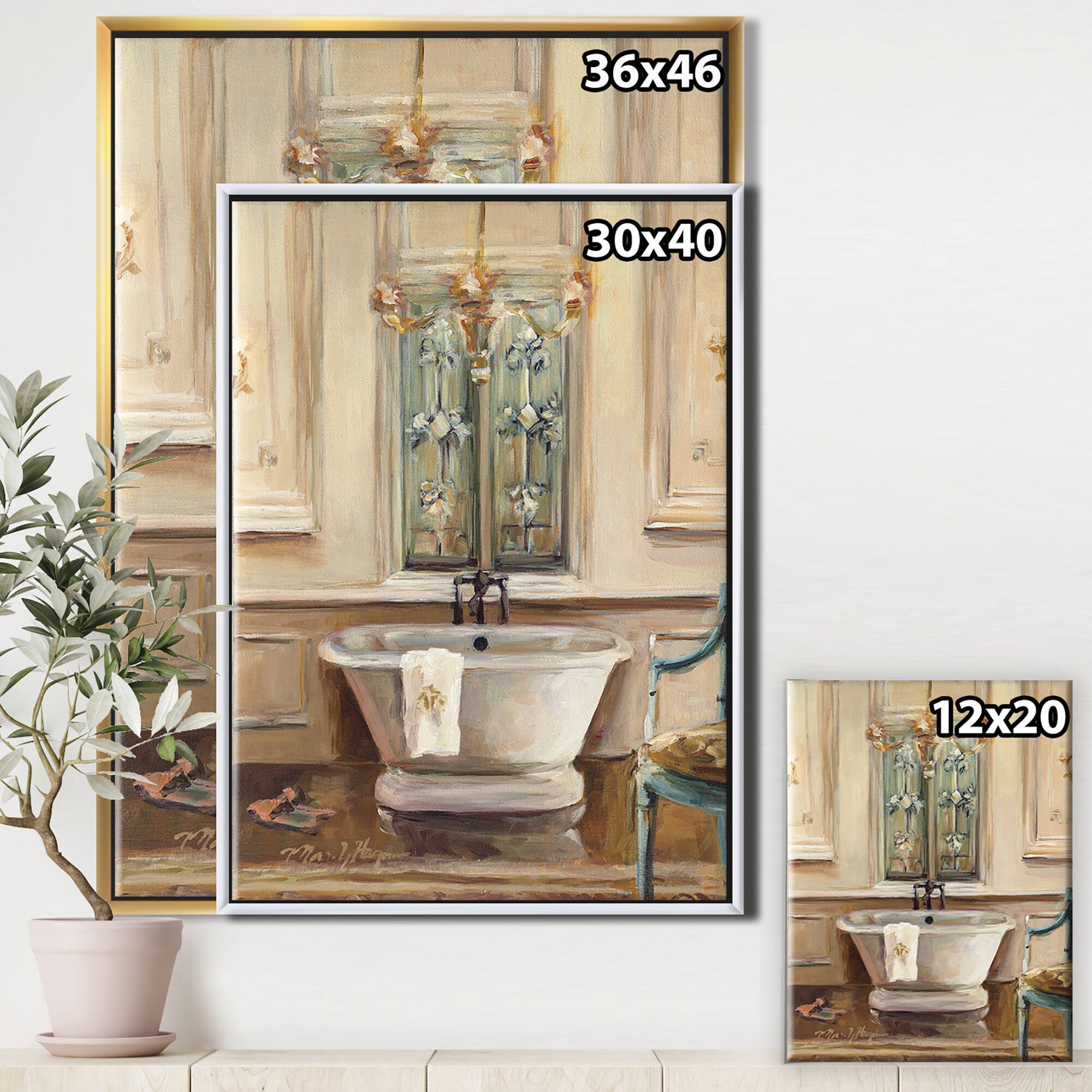Designart - Vintage Paris Bathtub Painting - Traditional Bathroom Canvas in Gold Frame
