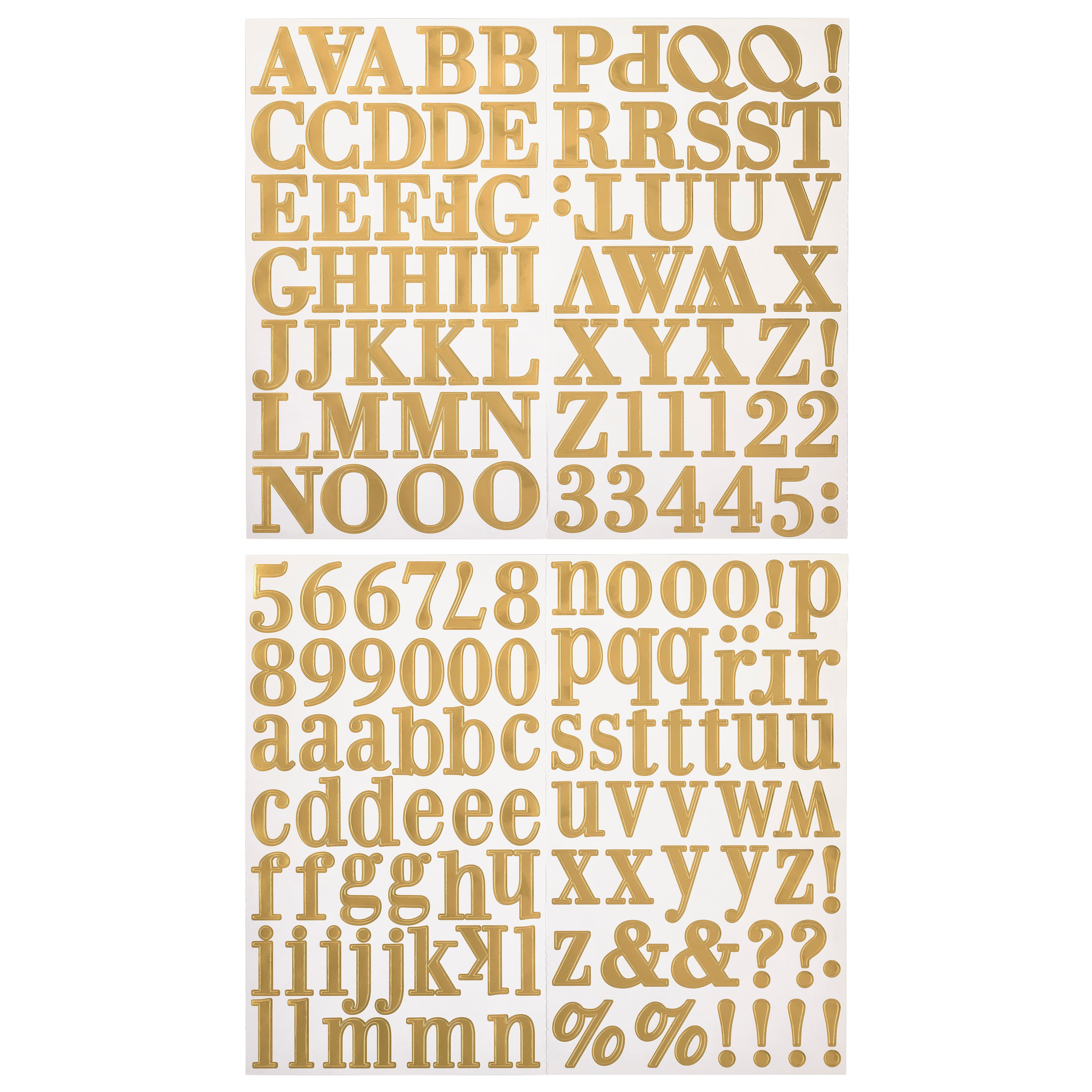Bazic 2 Gold Metallic Color Alphabet & Numbers Stickers (72/Pack)