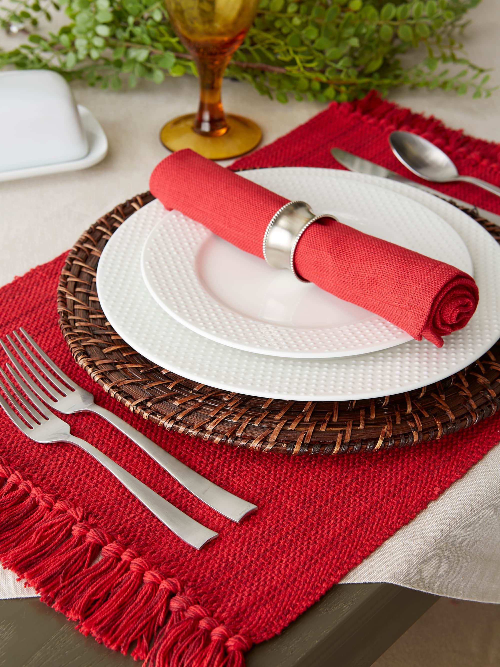 DII&#xAE; Variegated Red Fringe Placemat &#x26; Napkin Set, 8ct.