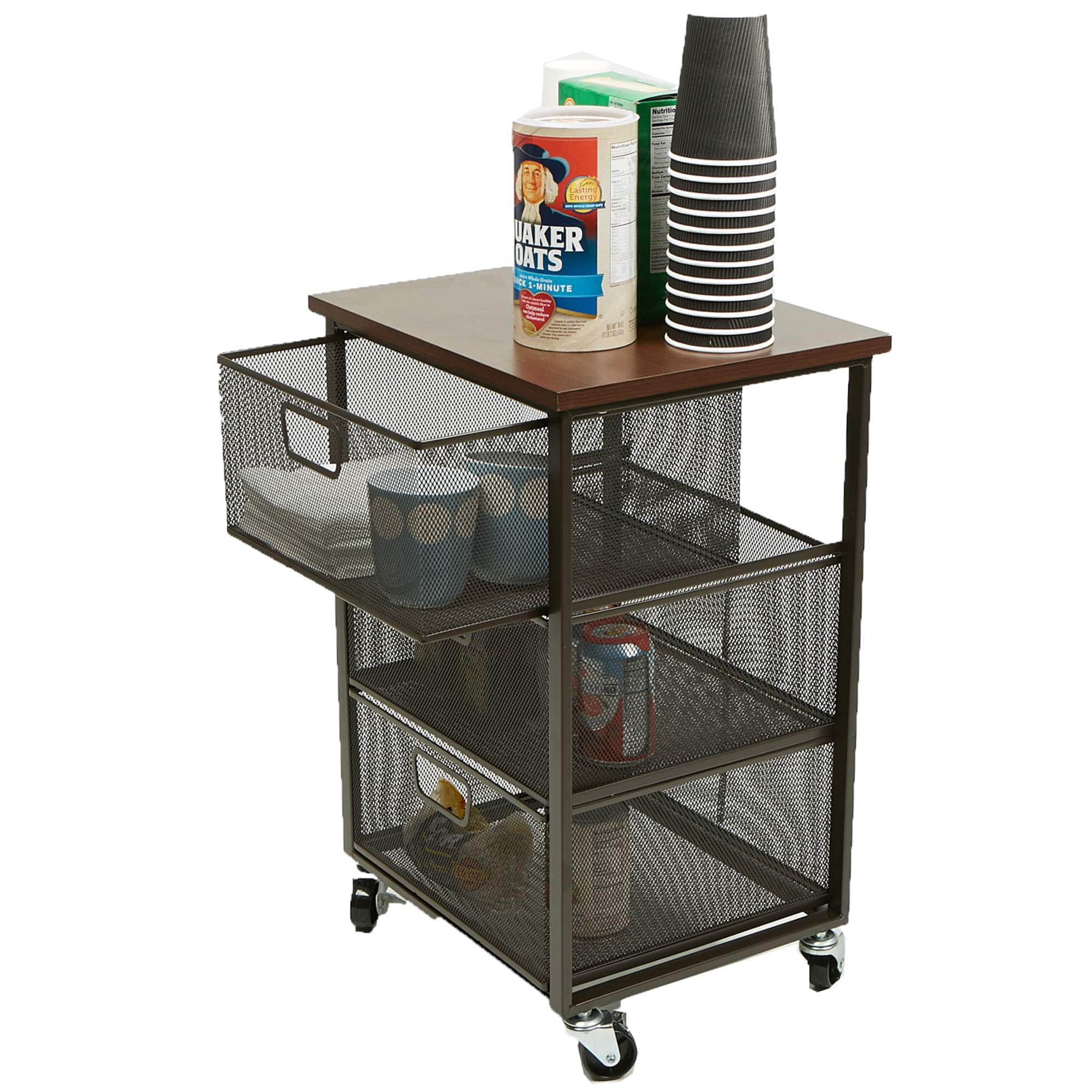 Mind Reader Black 3-Tier Metal Rolling File Cart with Drawers