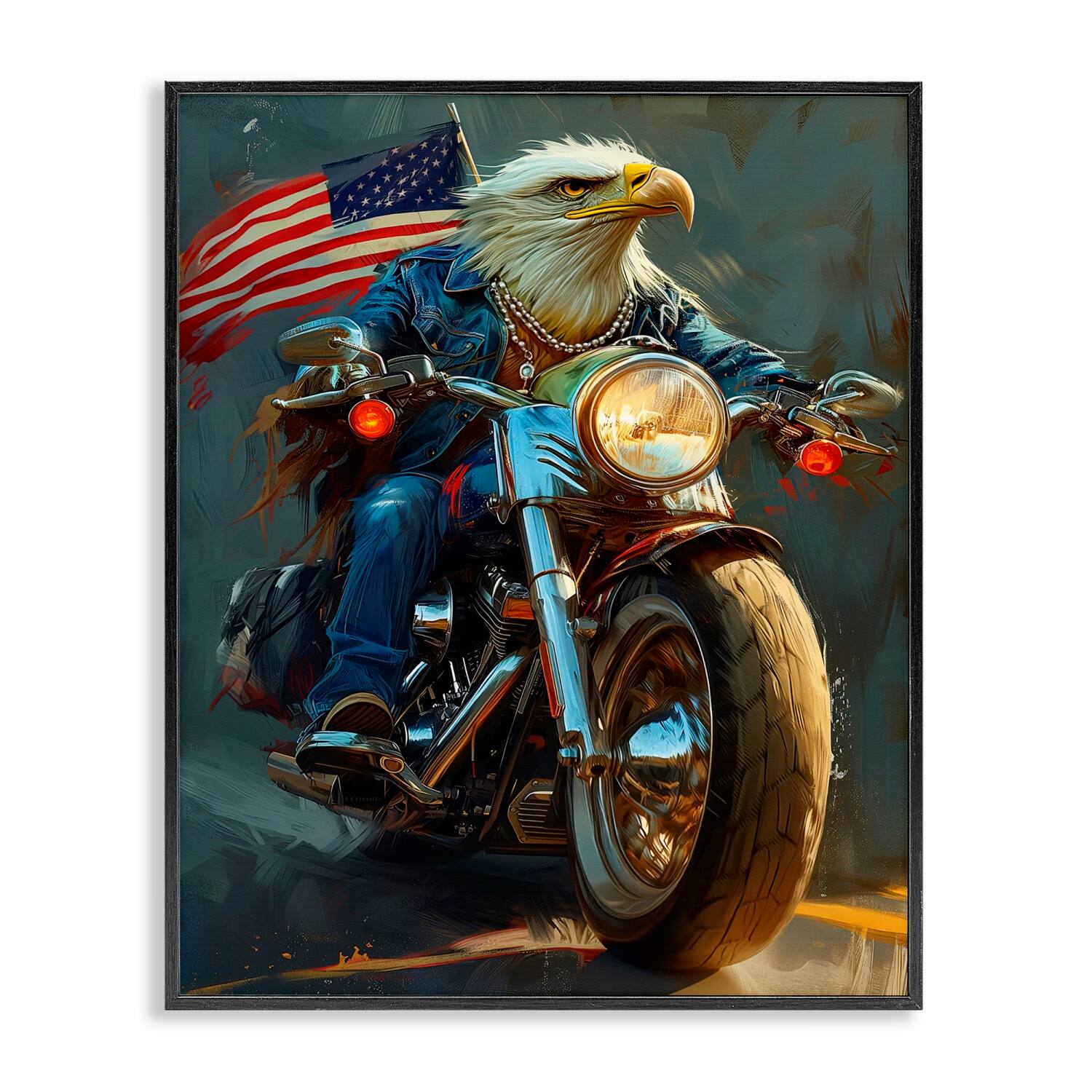 Stupell Industries Patriotic Eagle Motorcycle Framed Giclee Art