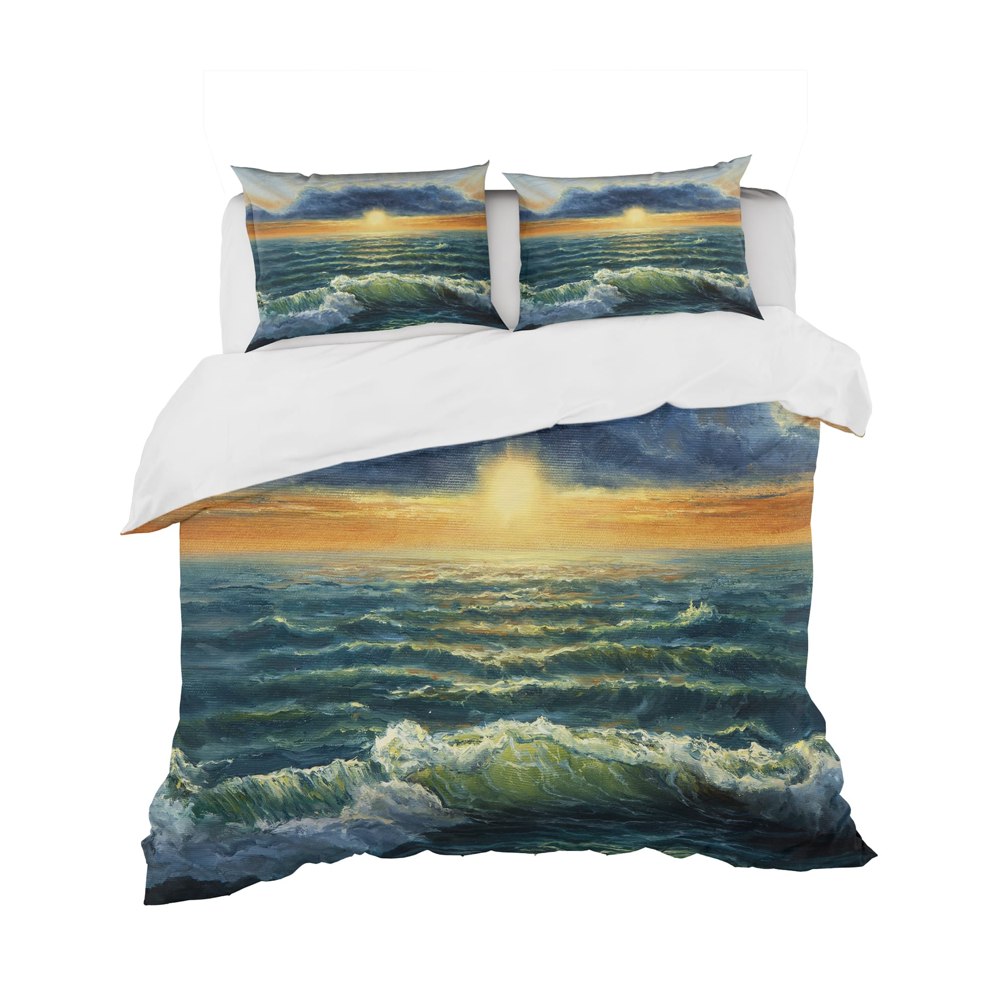 Designart &#x27;Sunset Over Cloudy ocean&#x27; Sea &#x26; Shore Bedding Set - Duvet Cover &#x26; Shams
