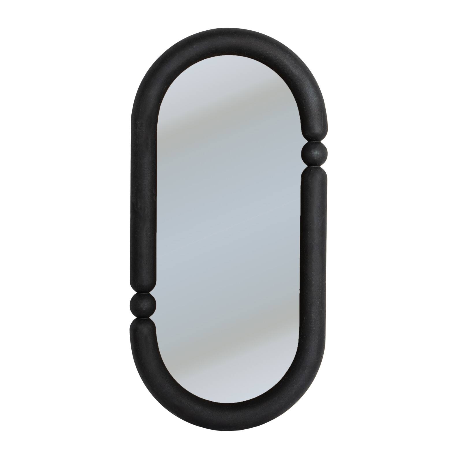 44" Black Oval Wood-Framed Mirror with Curved Border