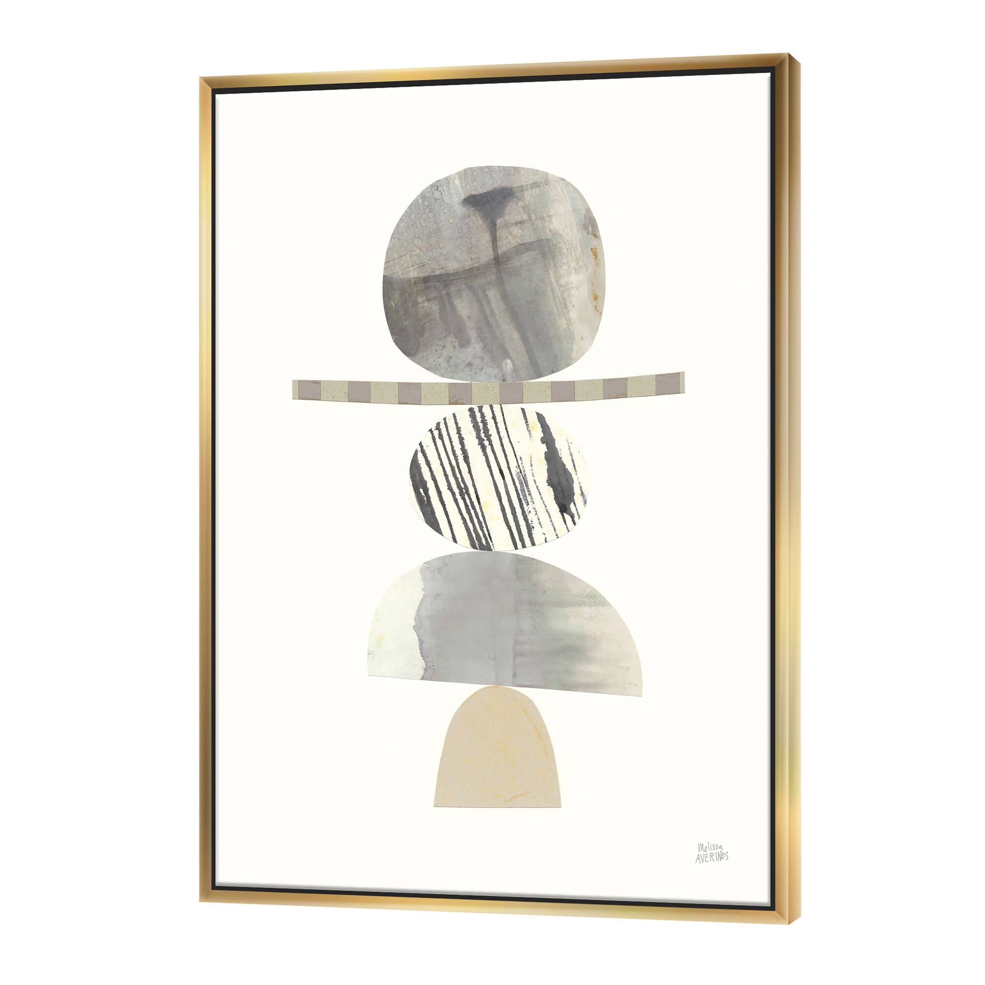 Designart - Geometric Balance Neutral I - Shabby Chic Canvas in Gold Frame
