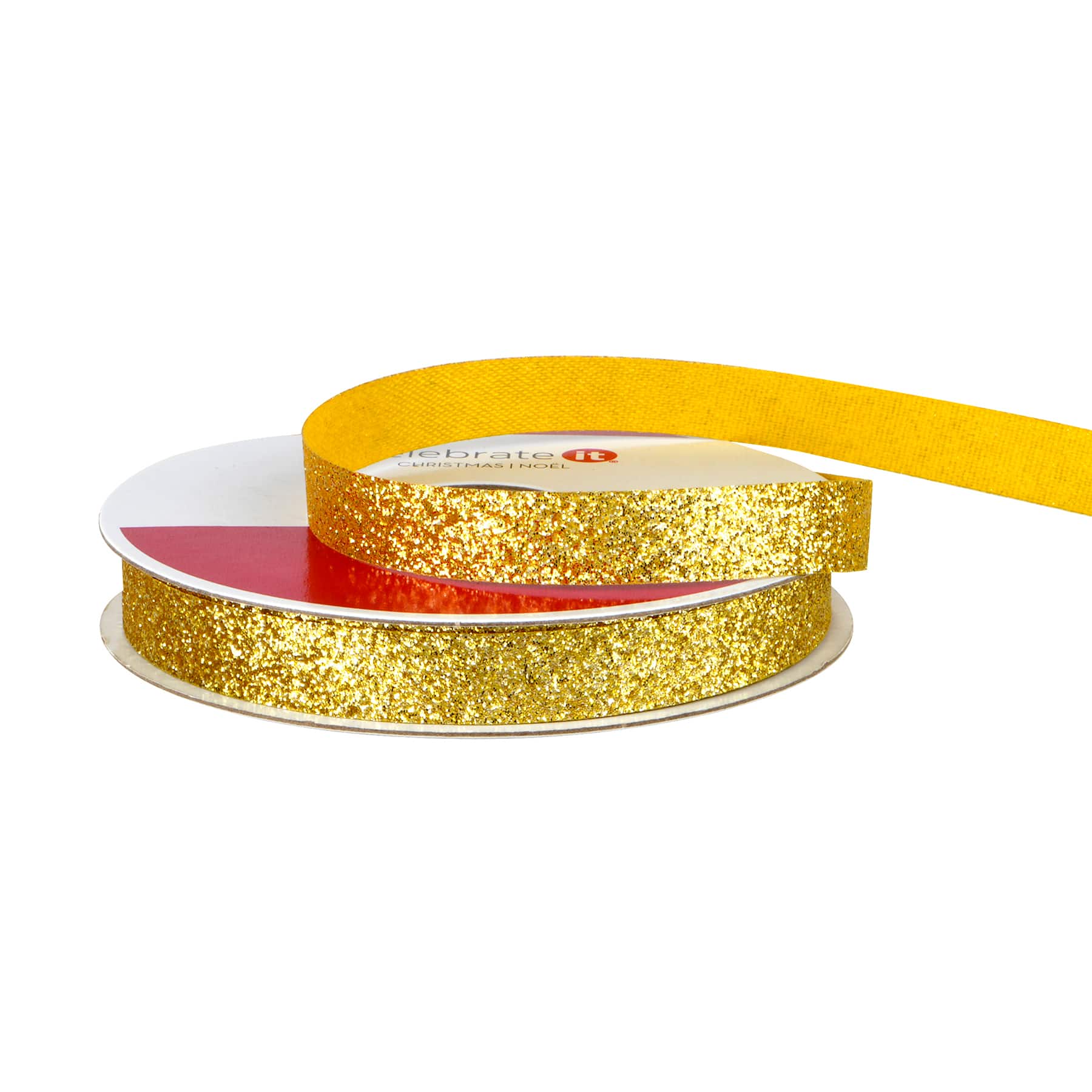 3/8&#x22; x 12ft. Gold Glitter Ribbon by Celebrate It&#xAE; Christmas