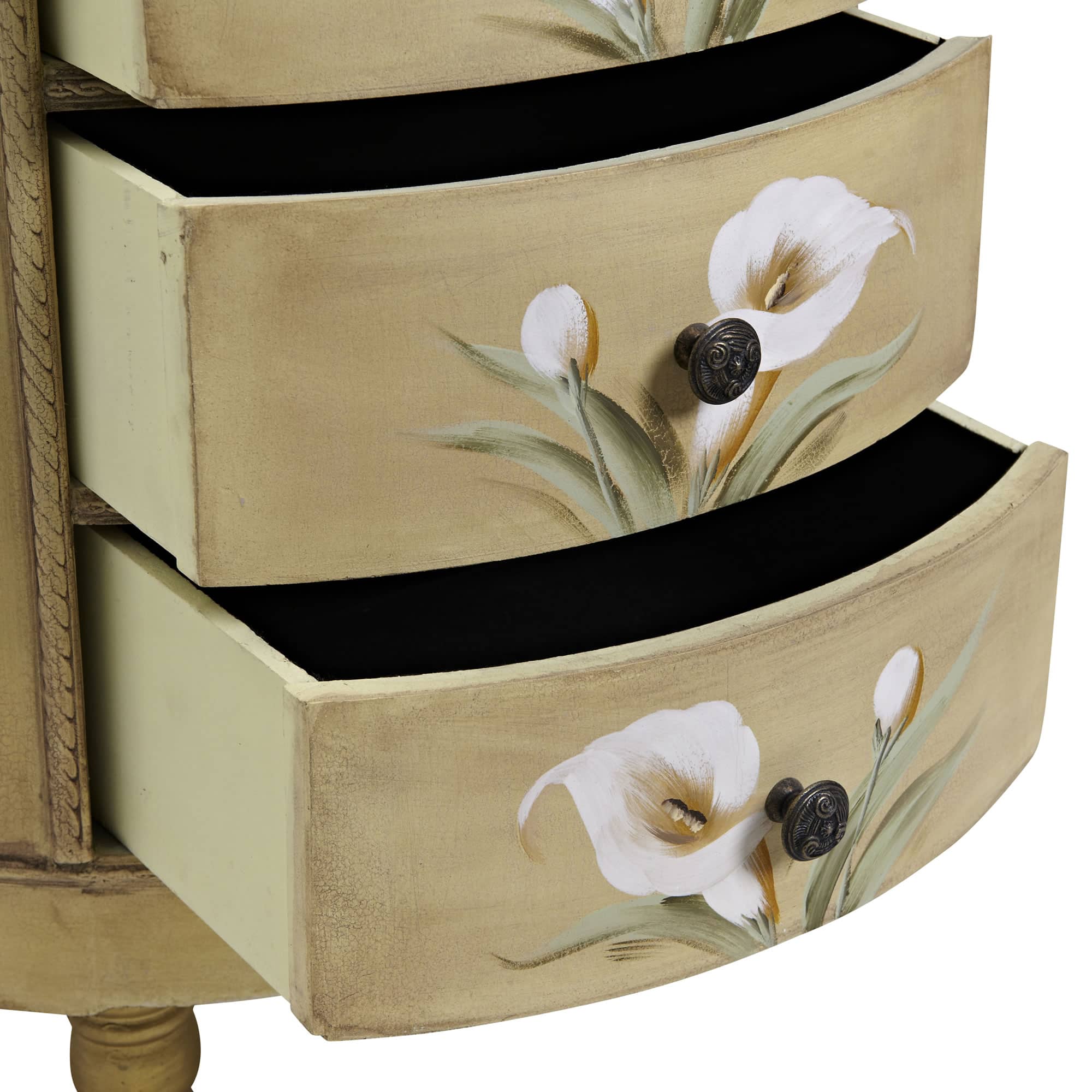 4-Drawer Antique Accessory Table with Calla Lily Floral Art