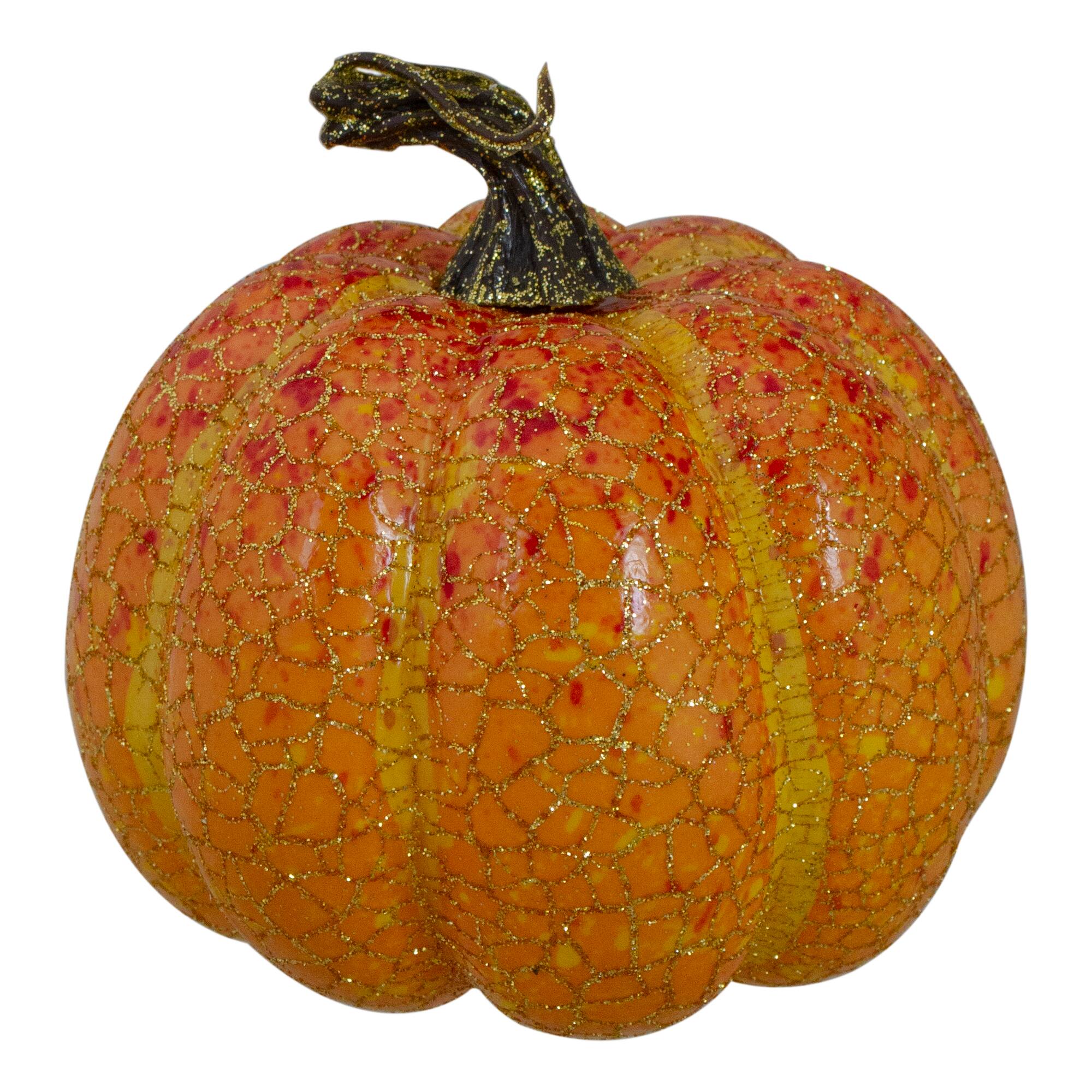 4" Orange & Green Artificial Fall Harvest Pumpkin Set
