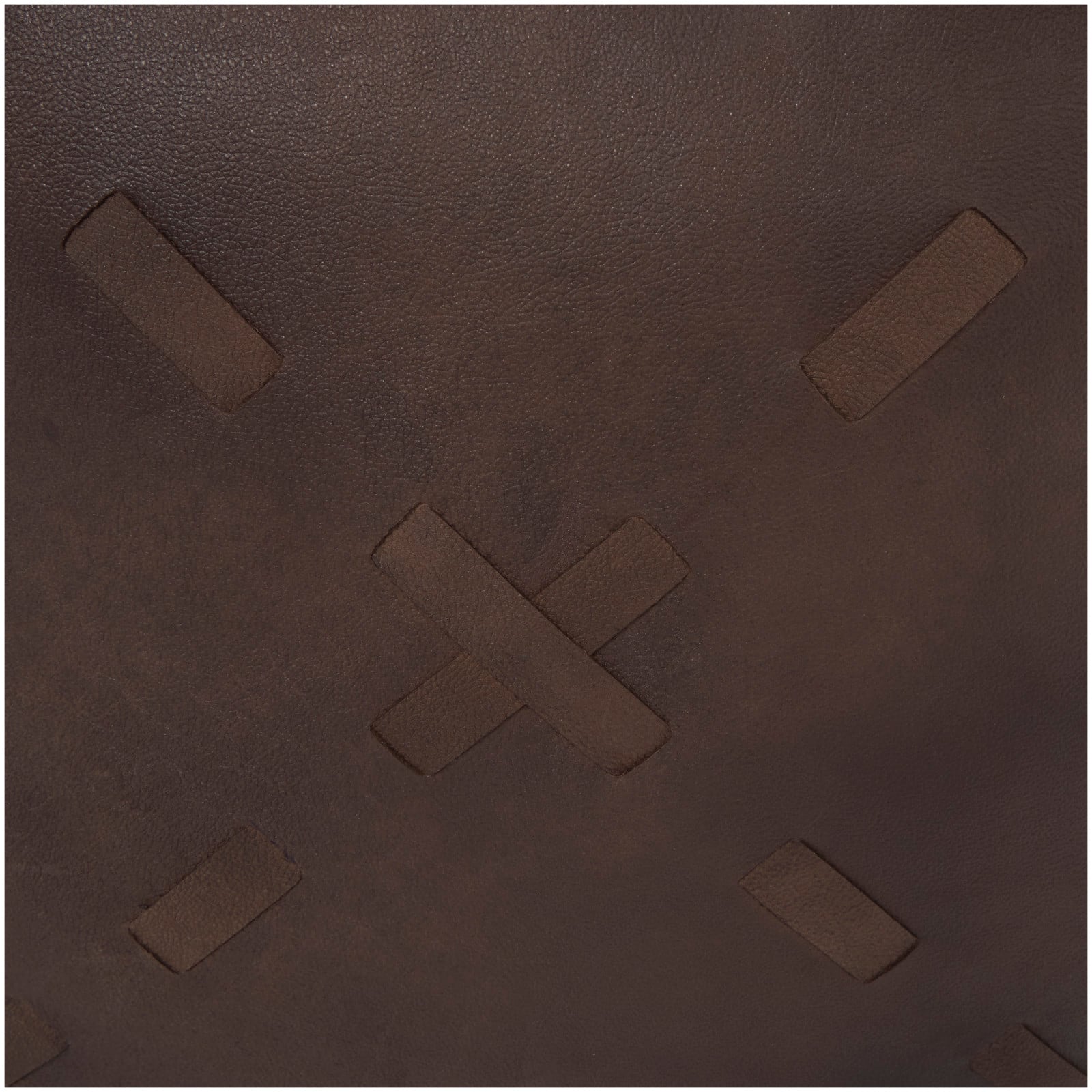 22&#x22; Leather Pouf with Woven Straps &#x26; Handles