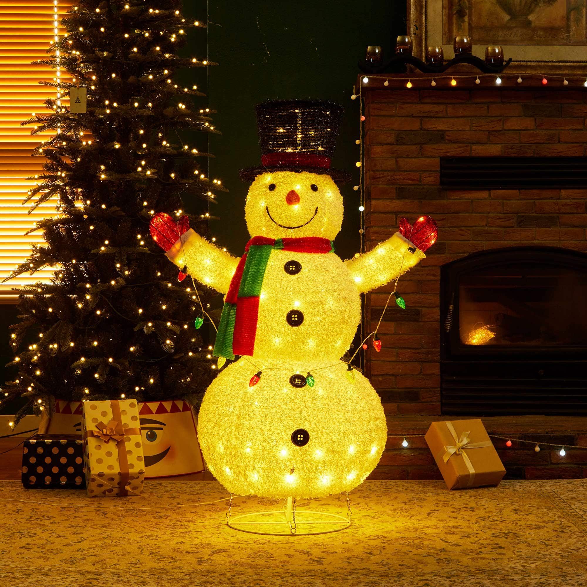 Glitzhome&#xAE; 4ft. Lighted Christmas 3D Foldable Fabric Snowman Outdoor D&#xE9;cor