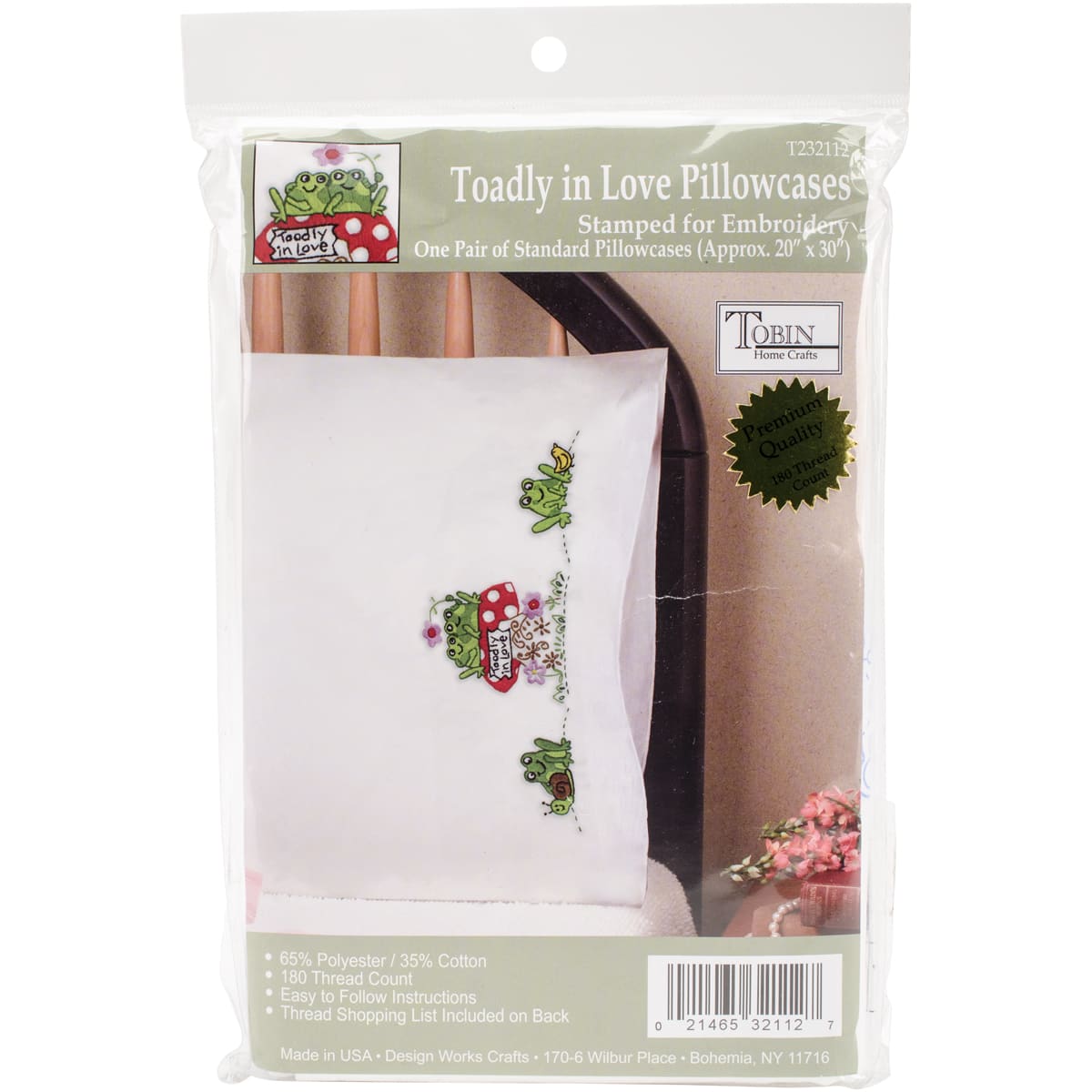 Tobin Frogs Stamped For Embroidery Pillowcase Set