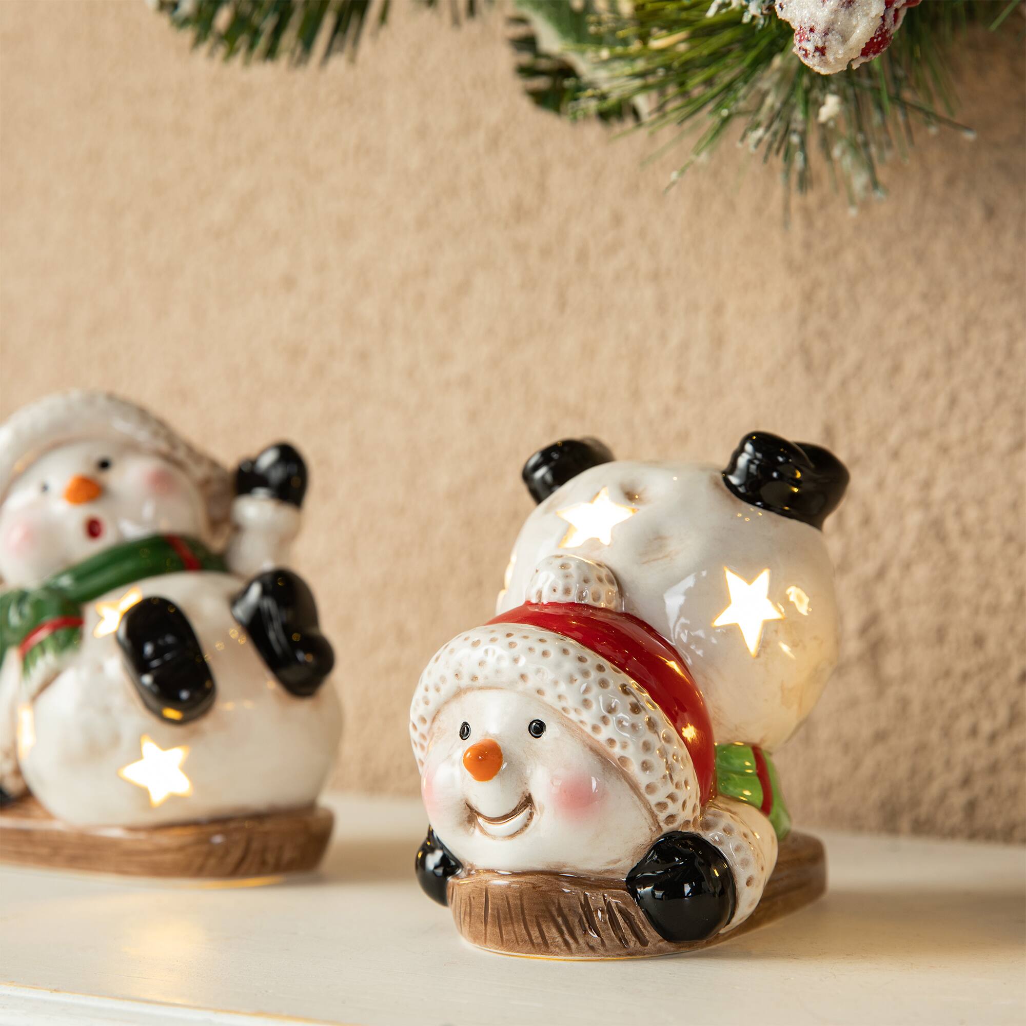 Glitzhome&#xAE; Lighted Ceramic Snowman Table D&#xE9;cor Set