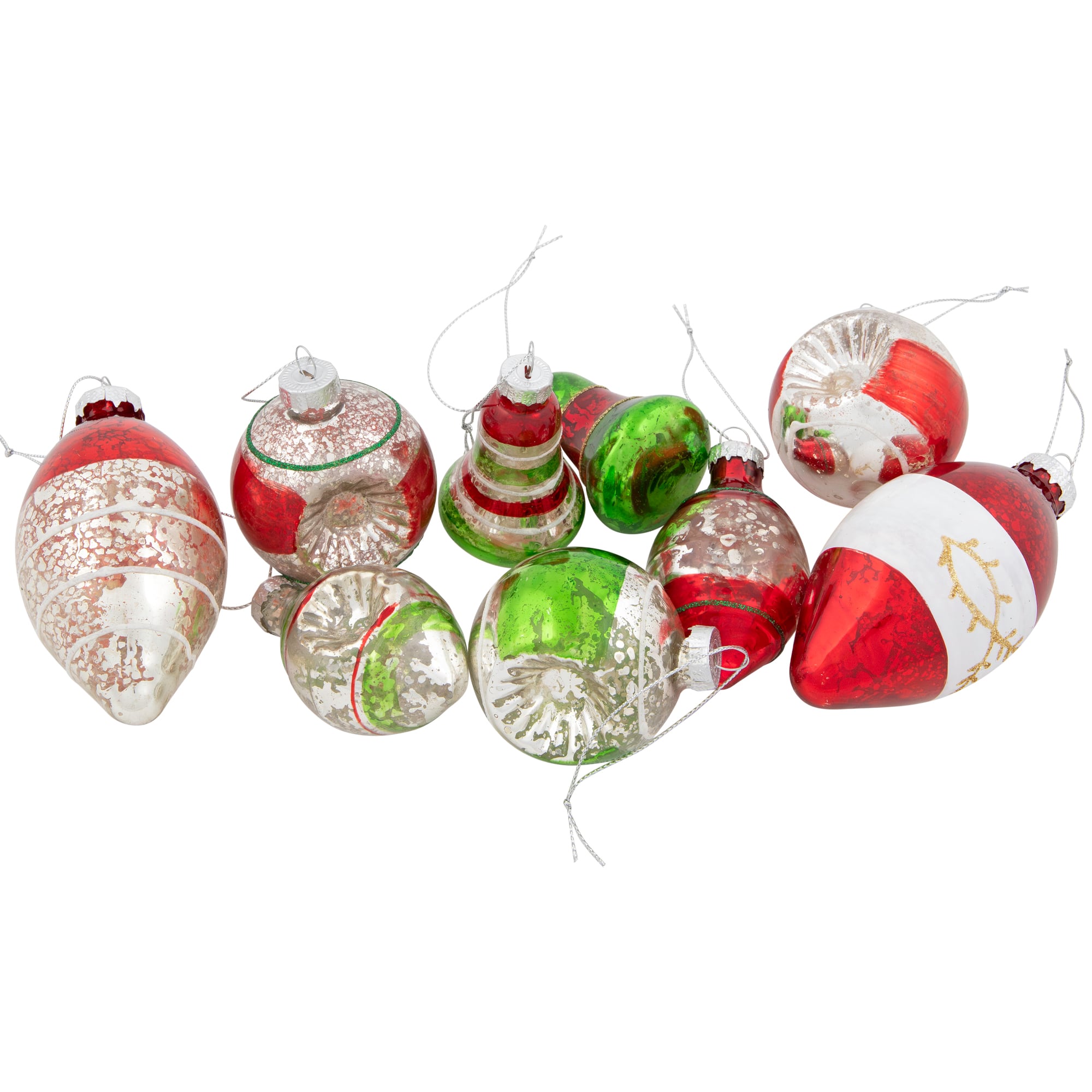 9ct. 3.25&#x22; 2-Finish Silver, Red &#x26; Green Glass Ornaments