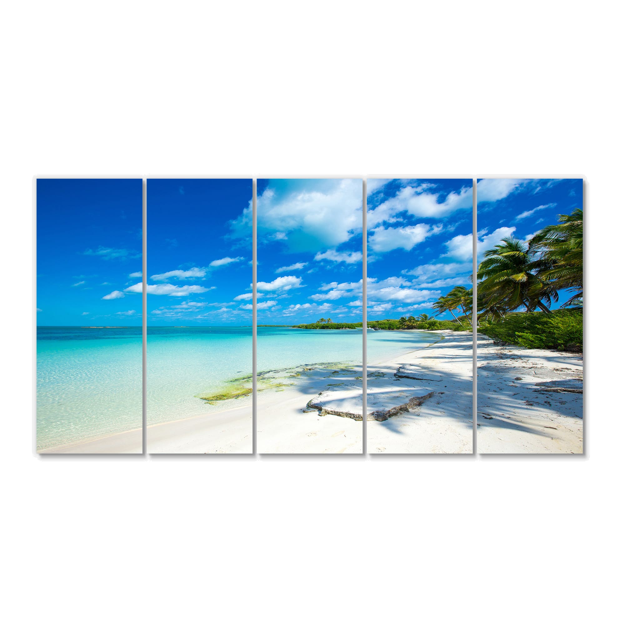 Designart - Tropical Beach with Palm Shadows - Large Seashore Canvas Print