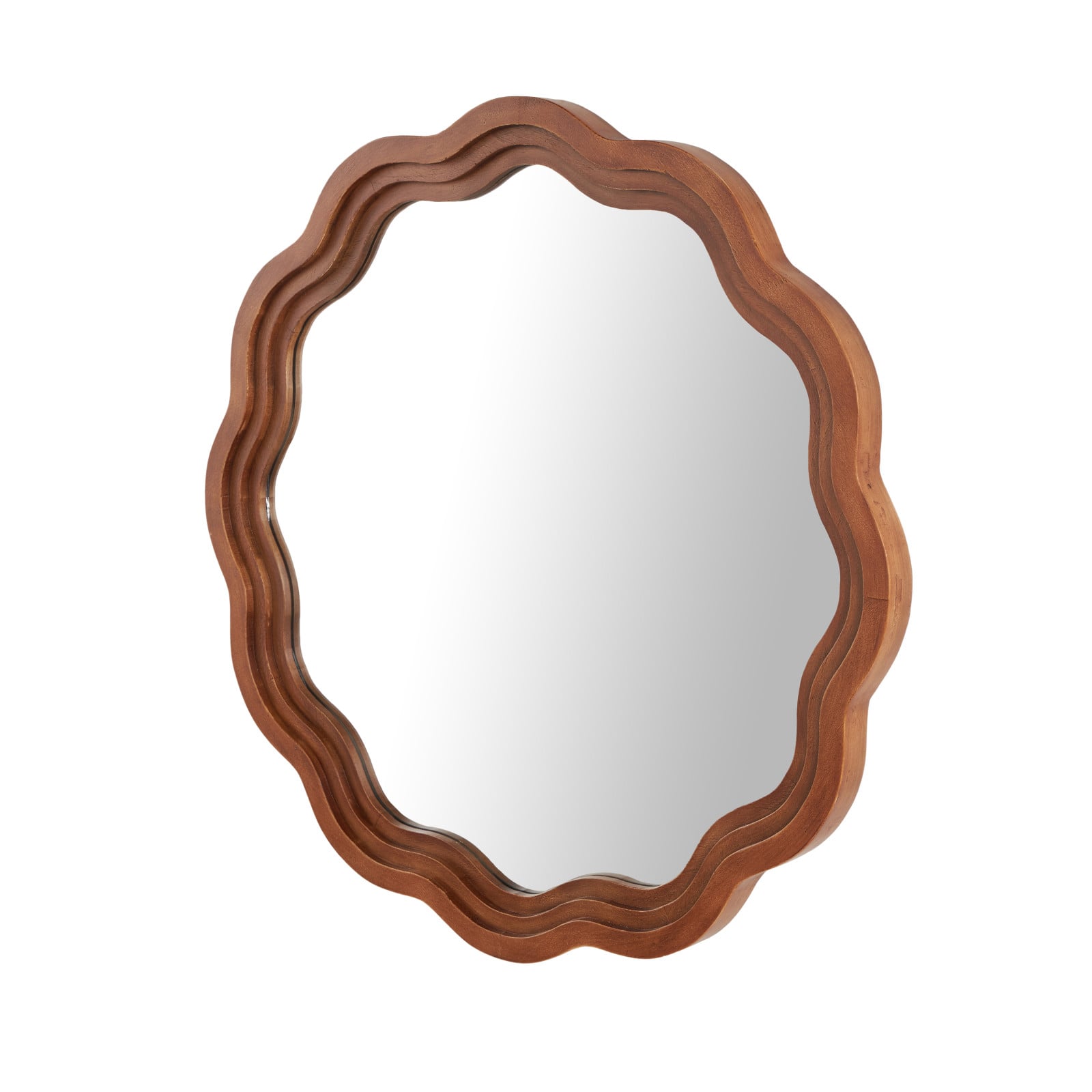31" Brown Wood Handmade Wall Mirror with Dimensional Carved Frame