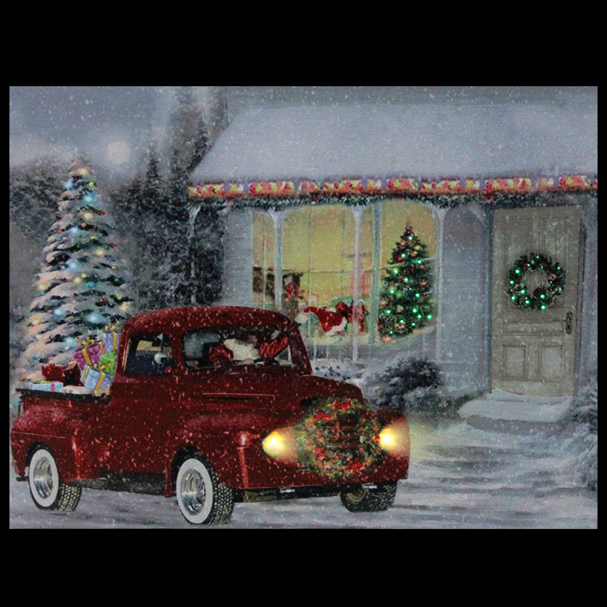 LED Fiber Optic Retro Red Truck Christmas Wall Art