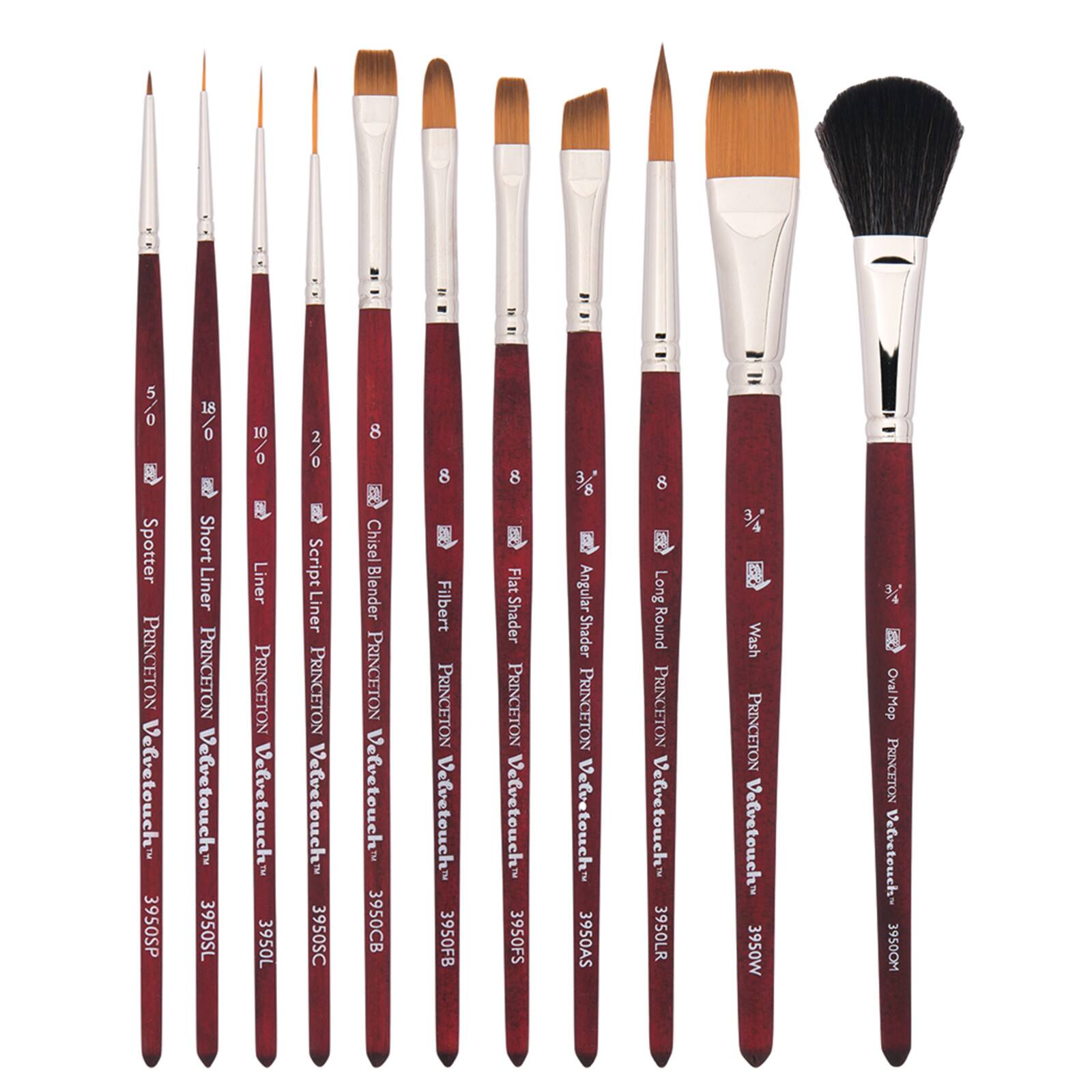 Princeton Velvetouch, Series 3950, Paint Brush for Acrylic, Oil  and Watercolor, Set of 5 Spotter 5/0, Angle Shader ¼”, Round 8, Filbert 8,  Round 2