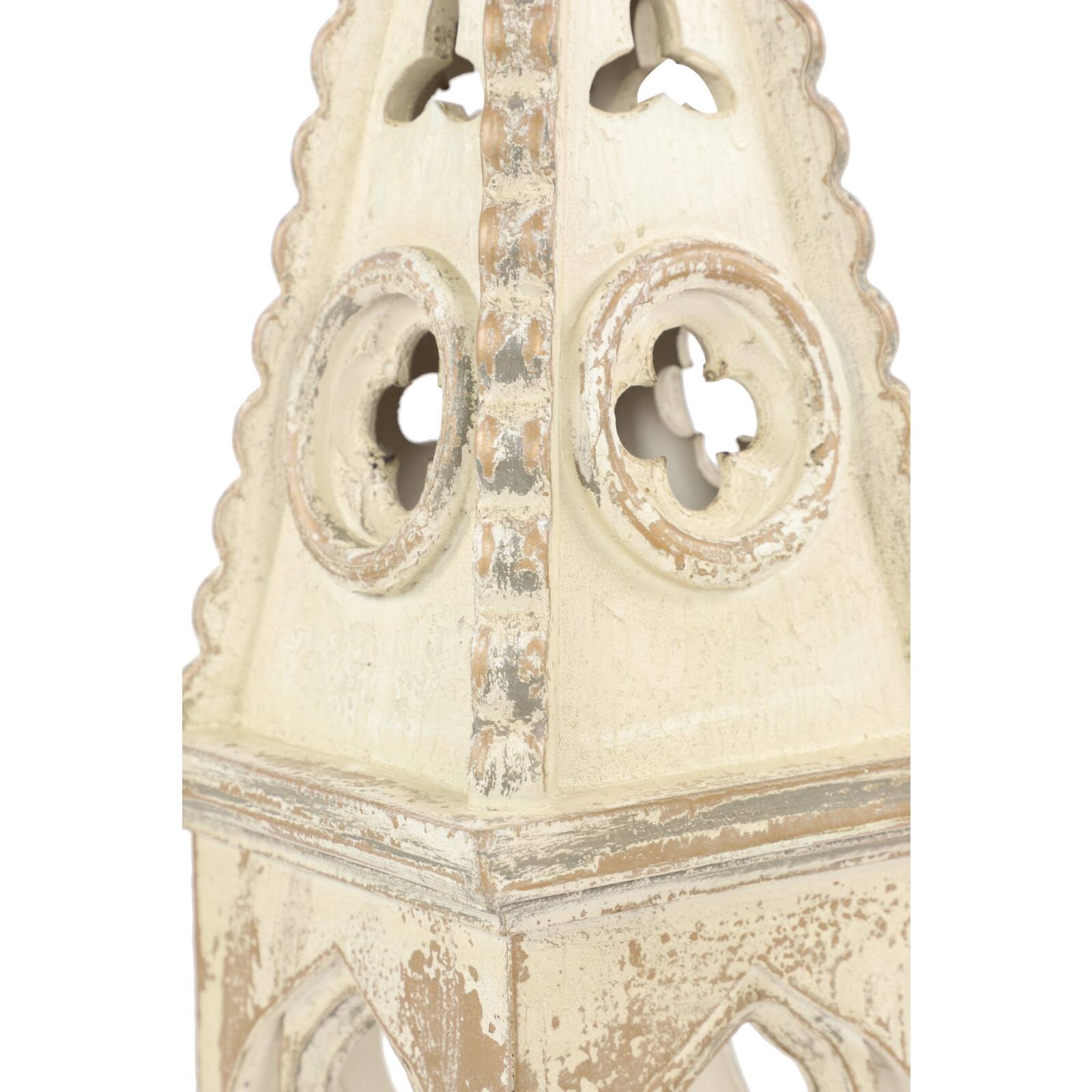 White Wood Vintage Candle Holder Lantern, 28" x 8" x 8"