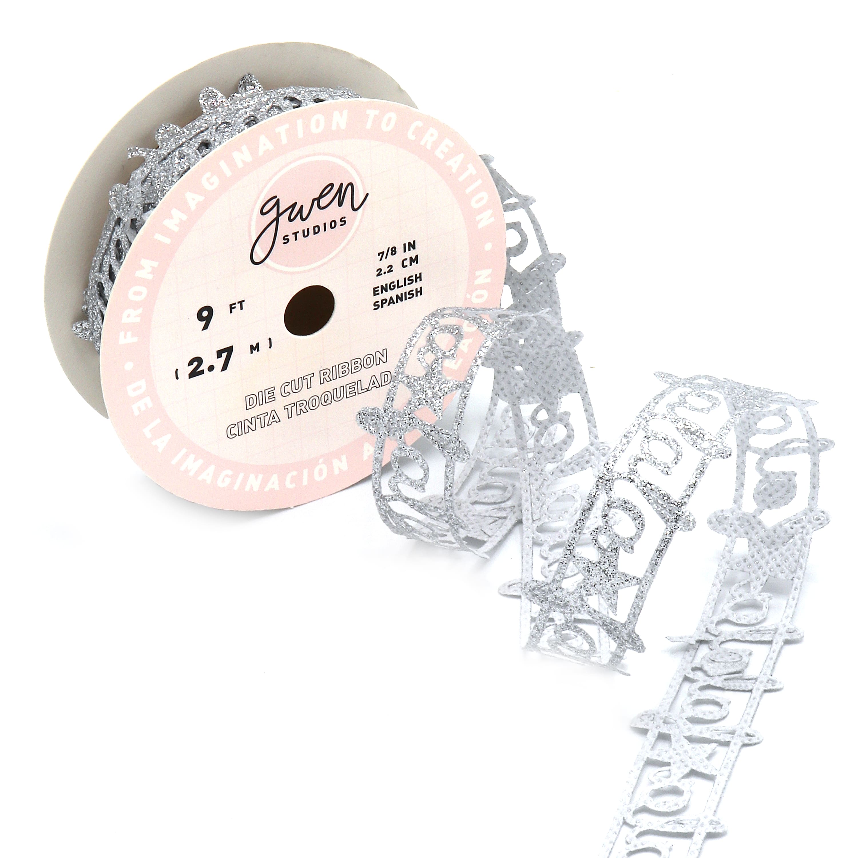 Gwen Studios 7/8&#x22; x 3yd. Die Cut &#x22;Fa La La&#x22; Words Christmas Ribbon