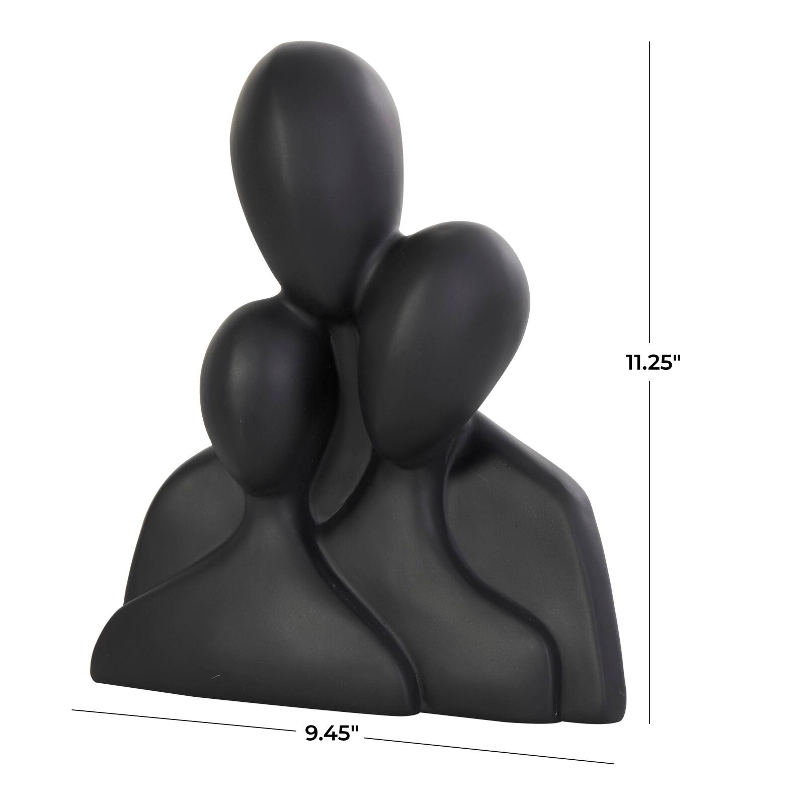 11" Black Polystone Abstract Nesting Family 3-Head Sculpture