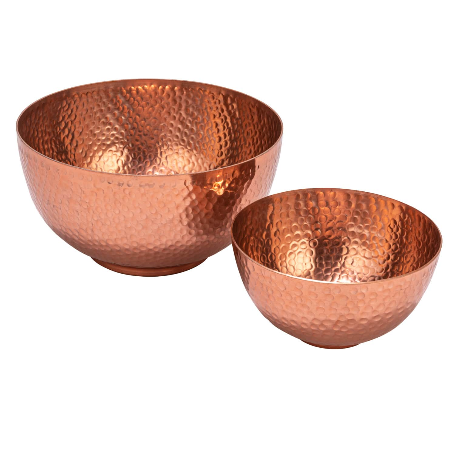 Copper Finish Round Hammered Metal Bowl Set