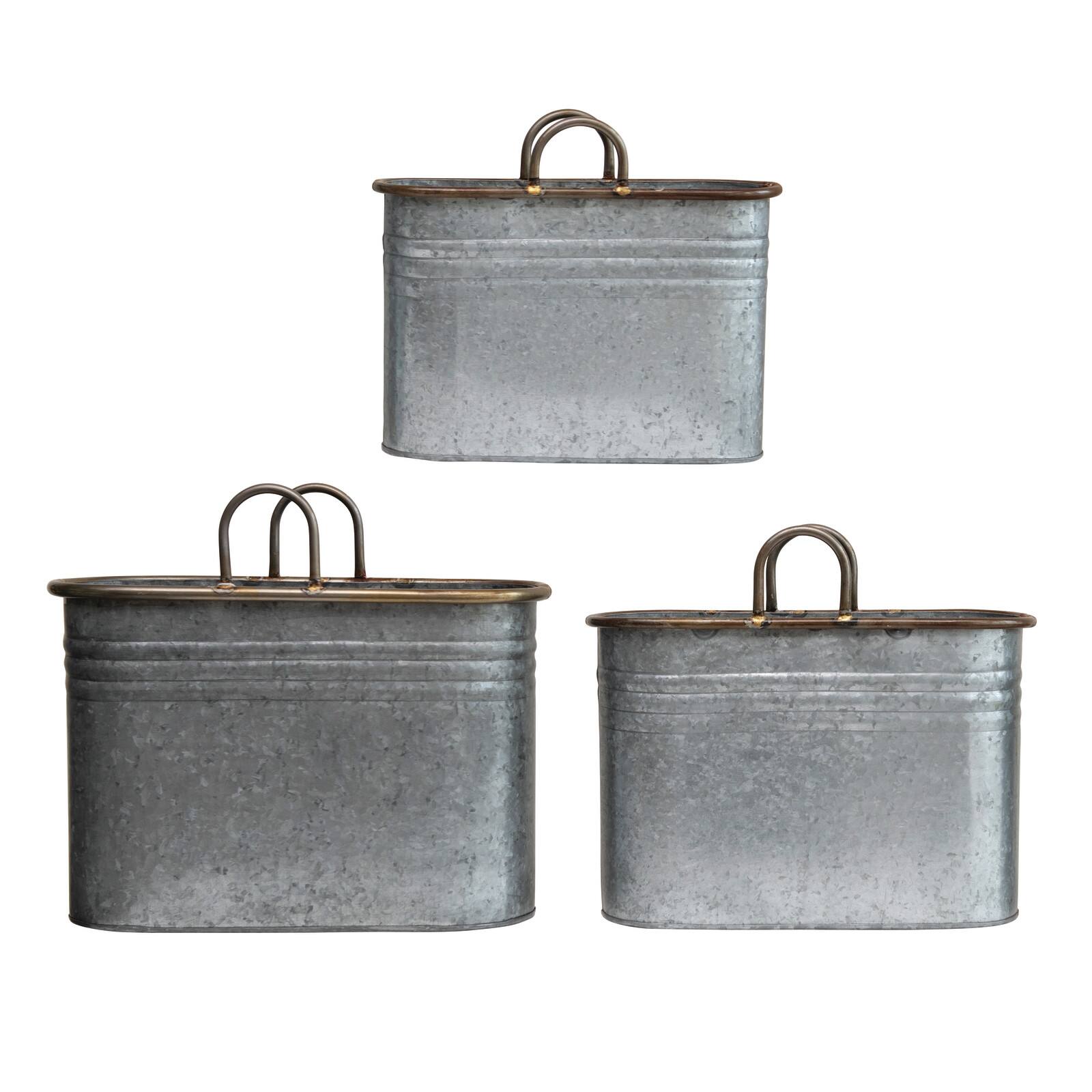 Silver Galvanized Metal Containers with Handles Set Michaels