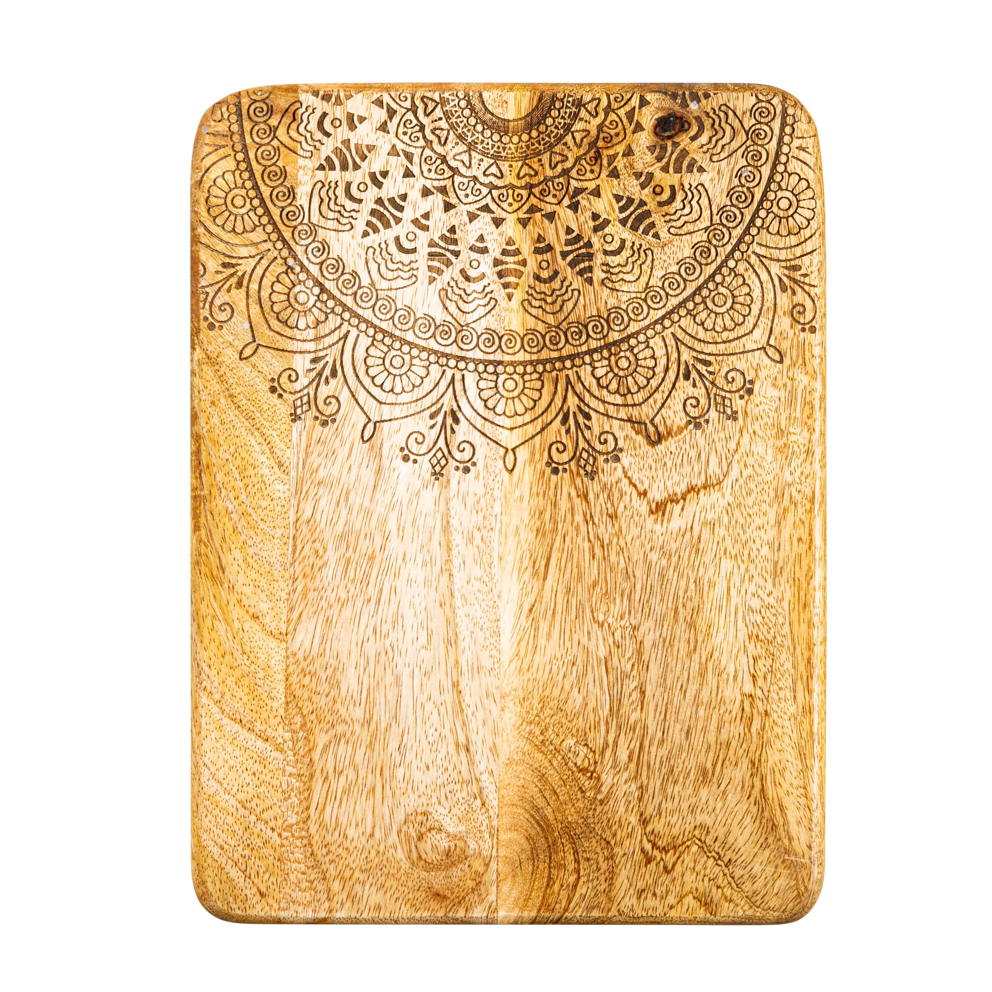 11.5&#x22; Natural Boho Wood Cutting or Charcuterie Board with Laser-Cut Design