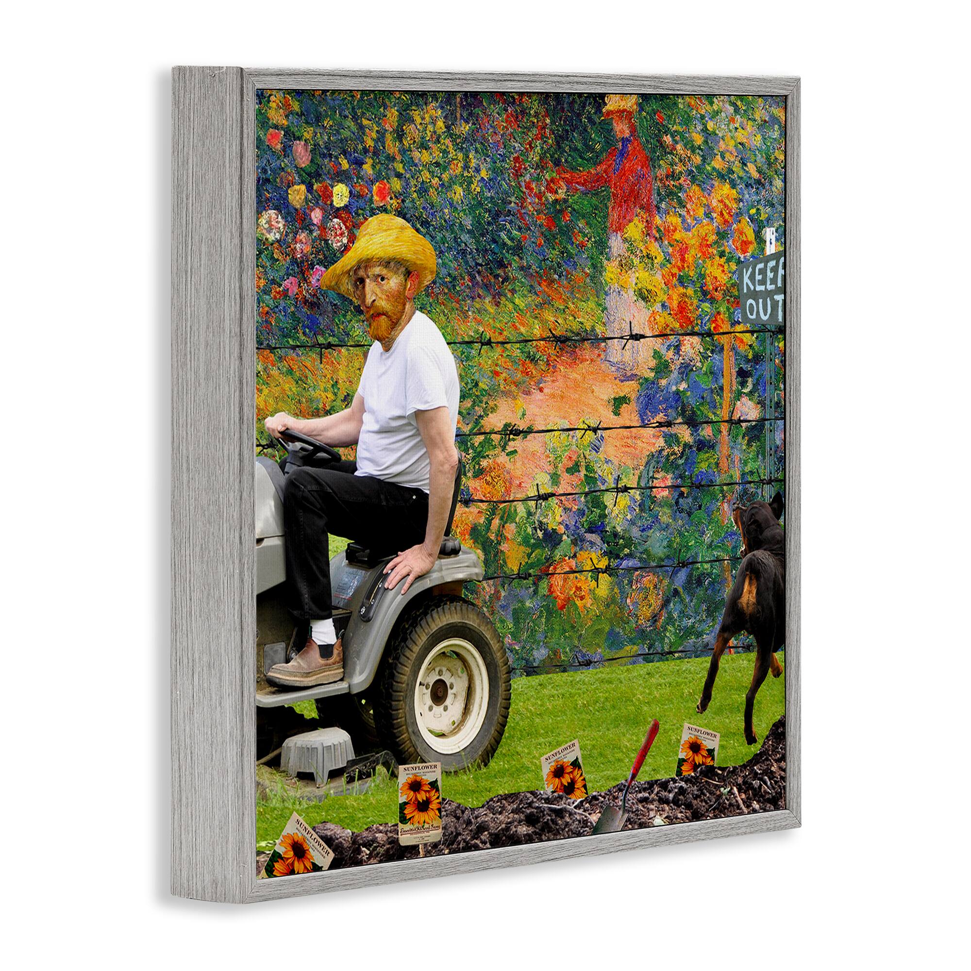 Stupell Industries Van Gogh Gardening Flowers Farmer Dog Collage Framed Giclee Art