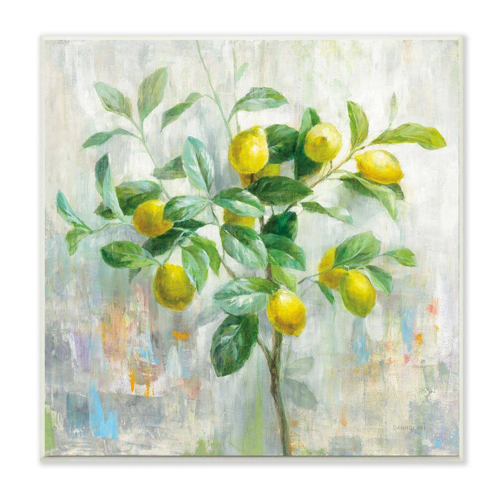 Stupell Industries Abstract Lemon Tree Branch Fruit Multicolor Painting Wood Wall Plaque