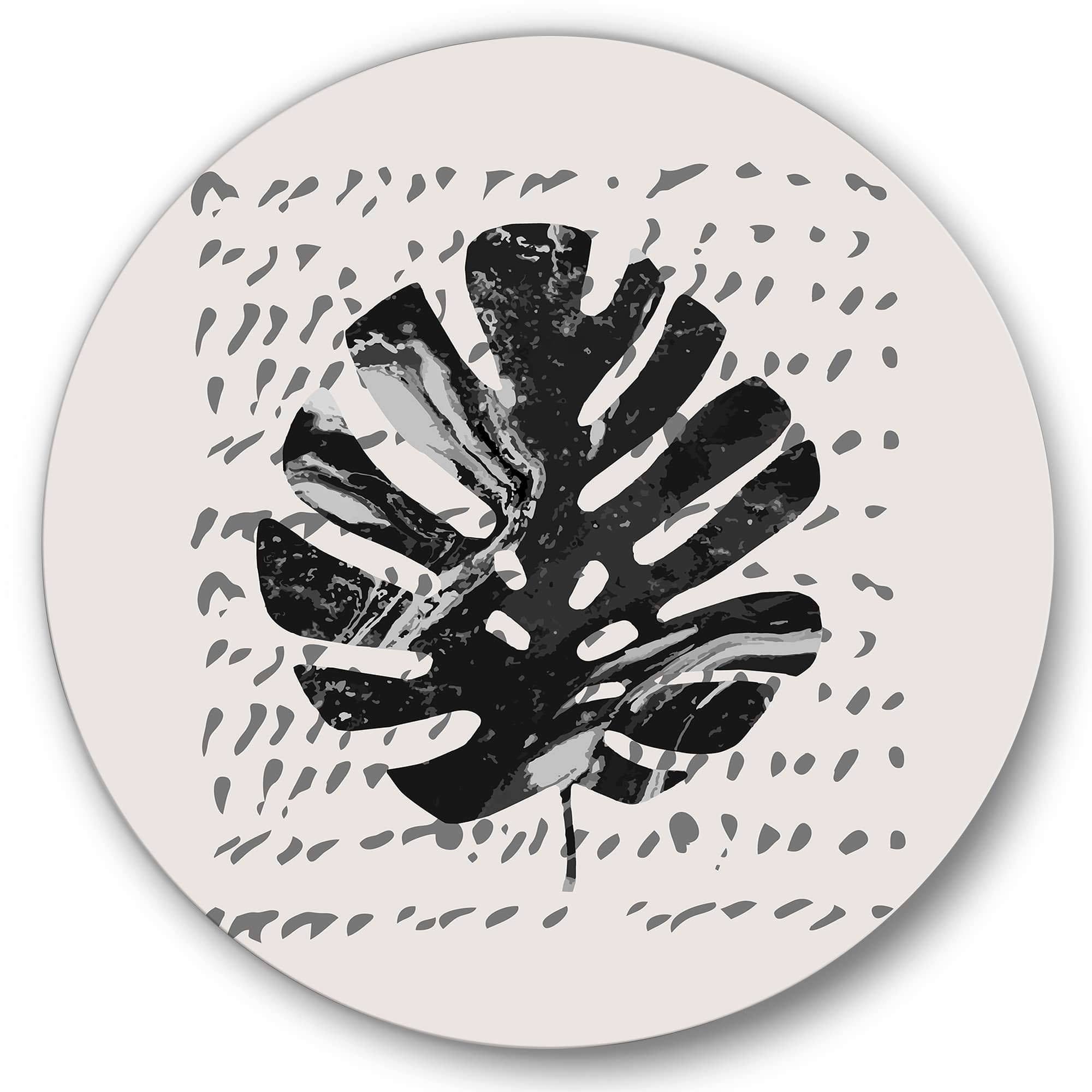 Designart - Minimal Tropical Palm Leaf On Grunge Texture - Tropical Metal Circle Wall Art