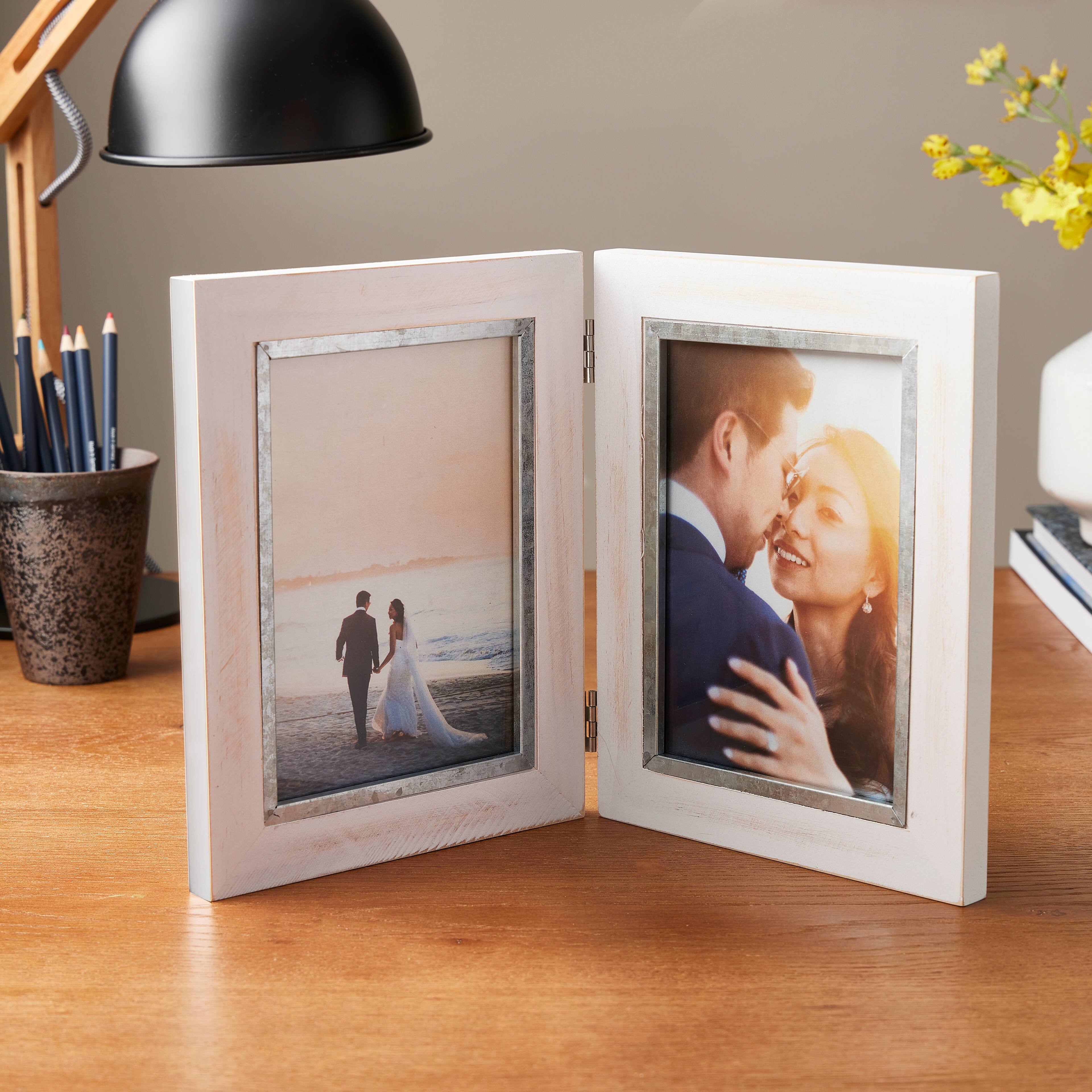 12 Pack: 2 Opening White &#x26; Silver 5&#x22; x 7&#x22; Hinged Frame, Expressions&#x2122; by Studio D&#xE9;cor&#xAE;