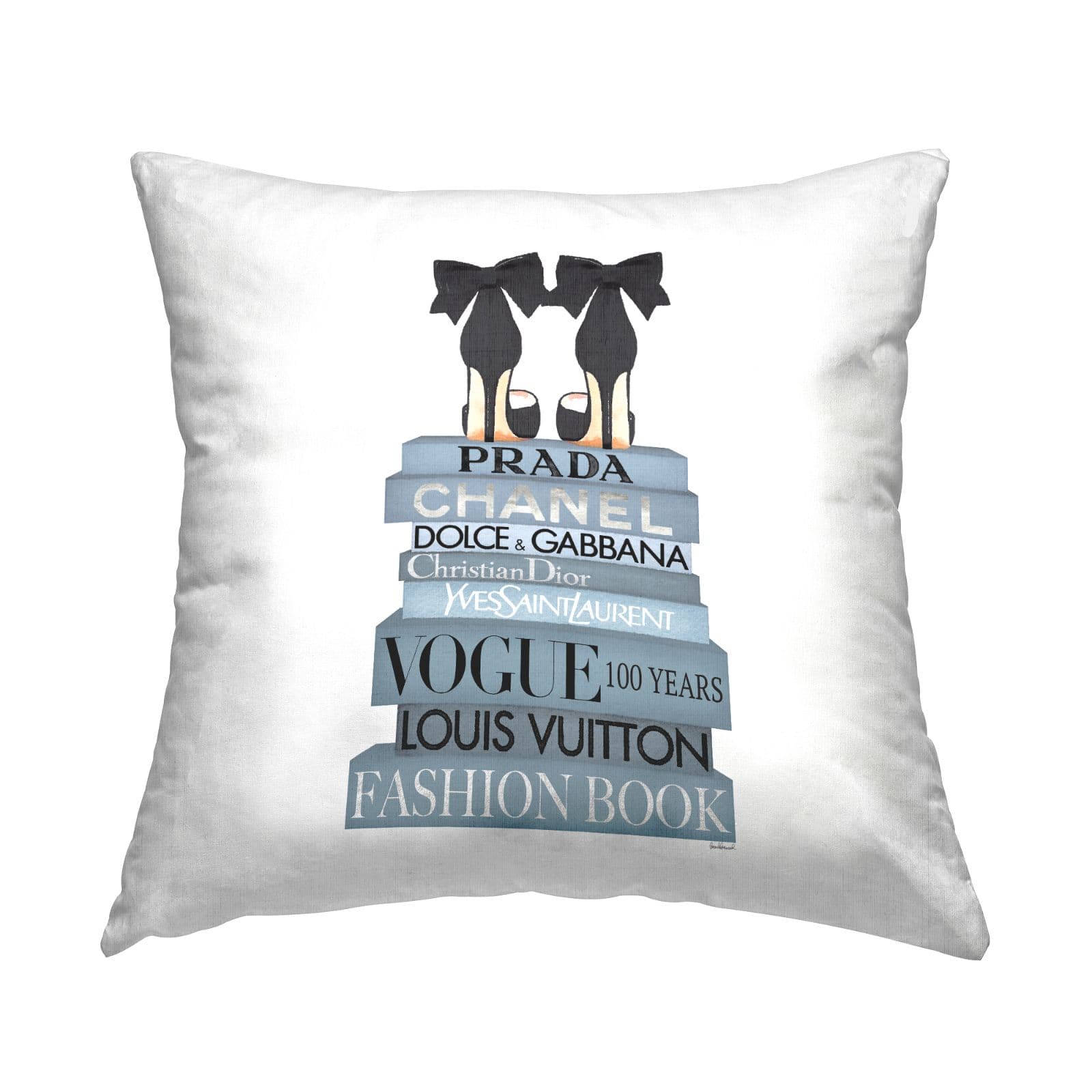 Stupell Industries Blue Fashion Bookstack Glam Black Heels Throw Pillow, 18" x 18"