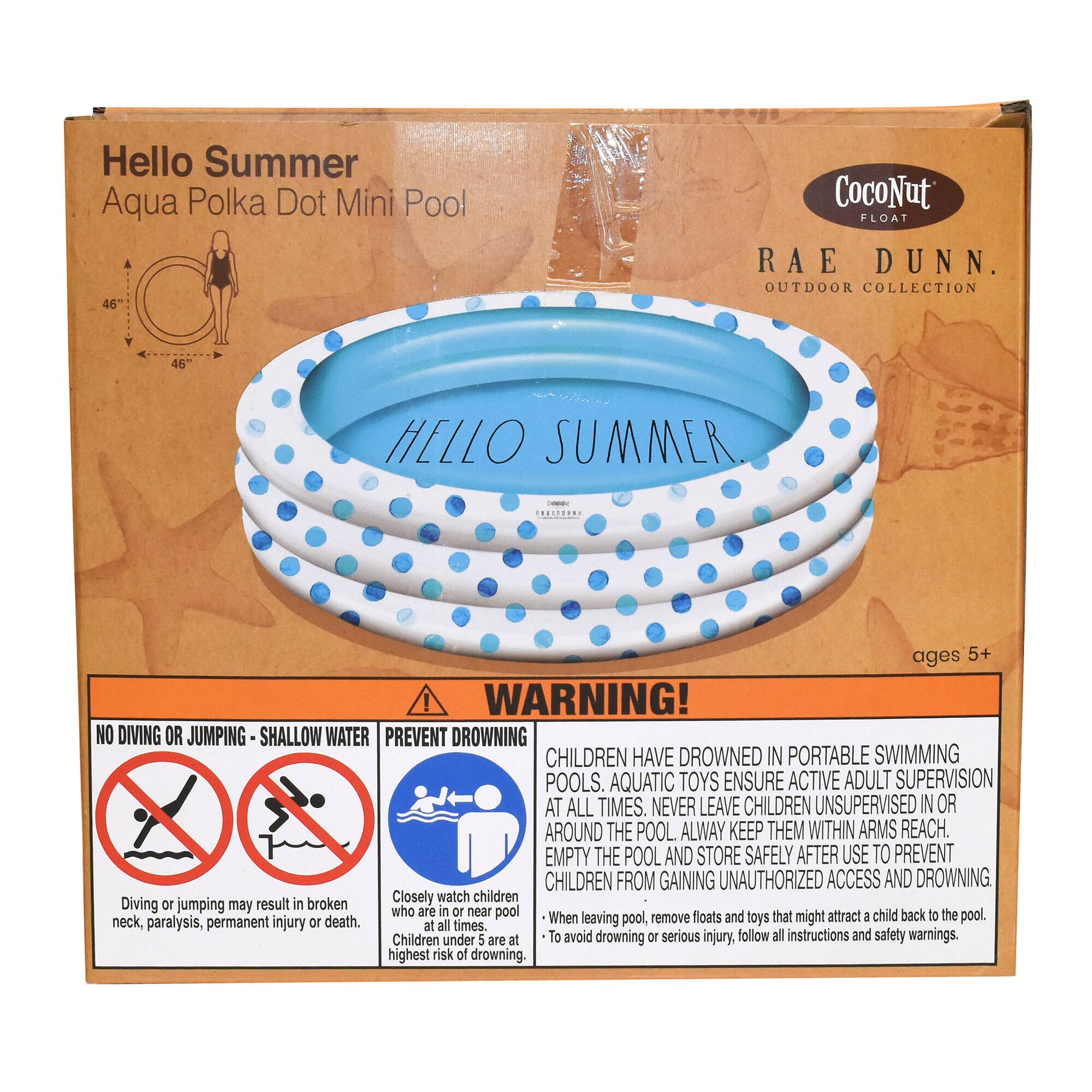 Rae Dunn 4ft. Hello Summer Aqua Polka Dots Mini Pool