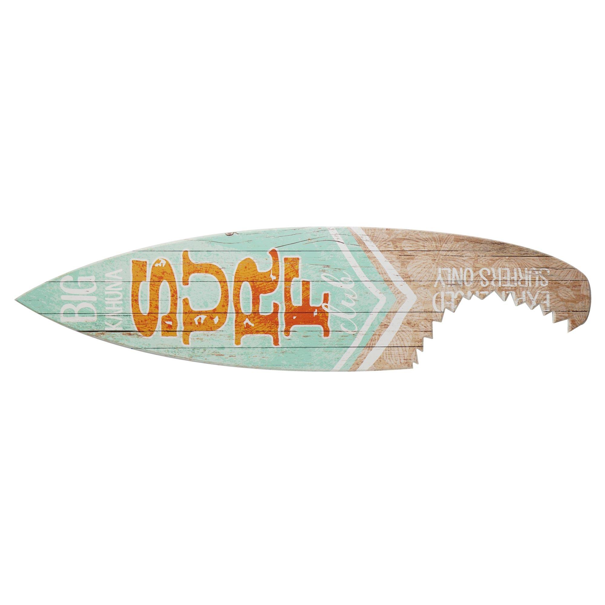 Big Kahuna Surf Club Shark Bite Wood Surfboard Plaque Wall Sign - 60&#x22;x15&#x22;
